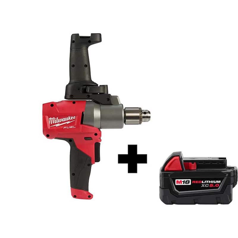 Batidor de lodo inalámbrico Milwaukee M18 FUEL 18V de 1/2 pulgada con batería de 5.0 Ah M18 - 2810-20-48-11-1850