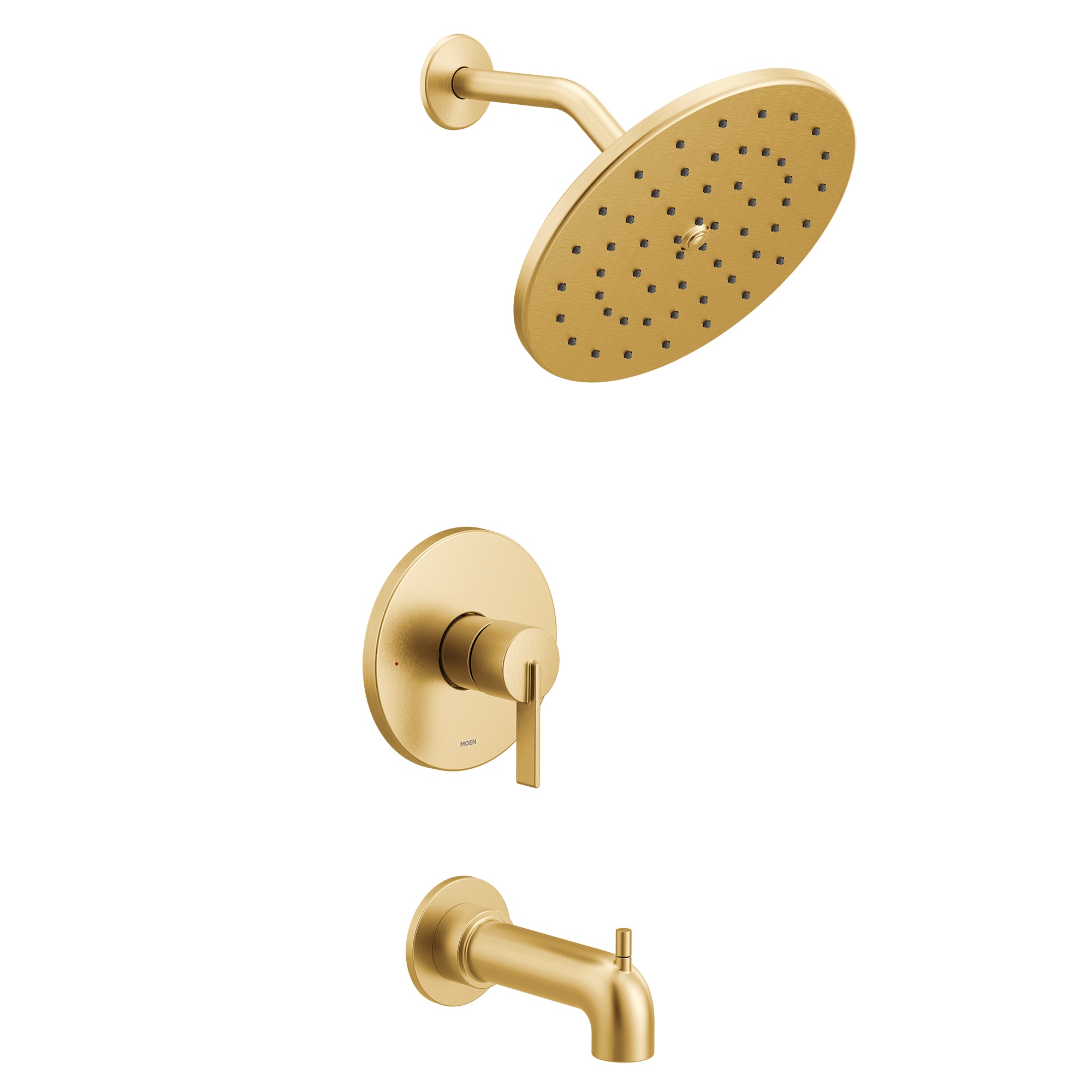 Mezcladora de regadera de una manija en oro cepillado de 10 pulgadas con función única Moen Cia UT3363BG