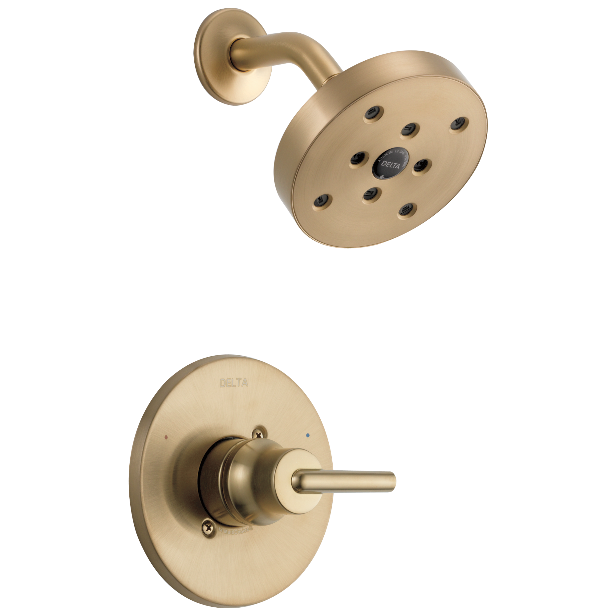 Grifo de ducha redondo de 5.4 pulgadas con acabado Champagne Bronze de un solo mango y función única de Delta Trinsic T14259-CZ