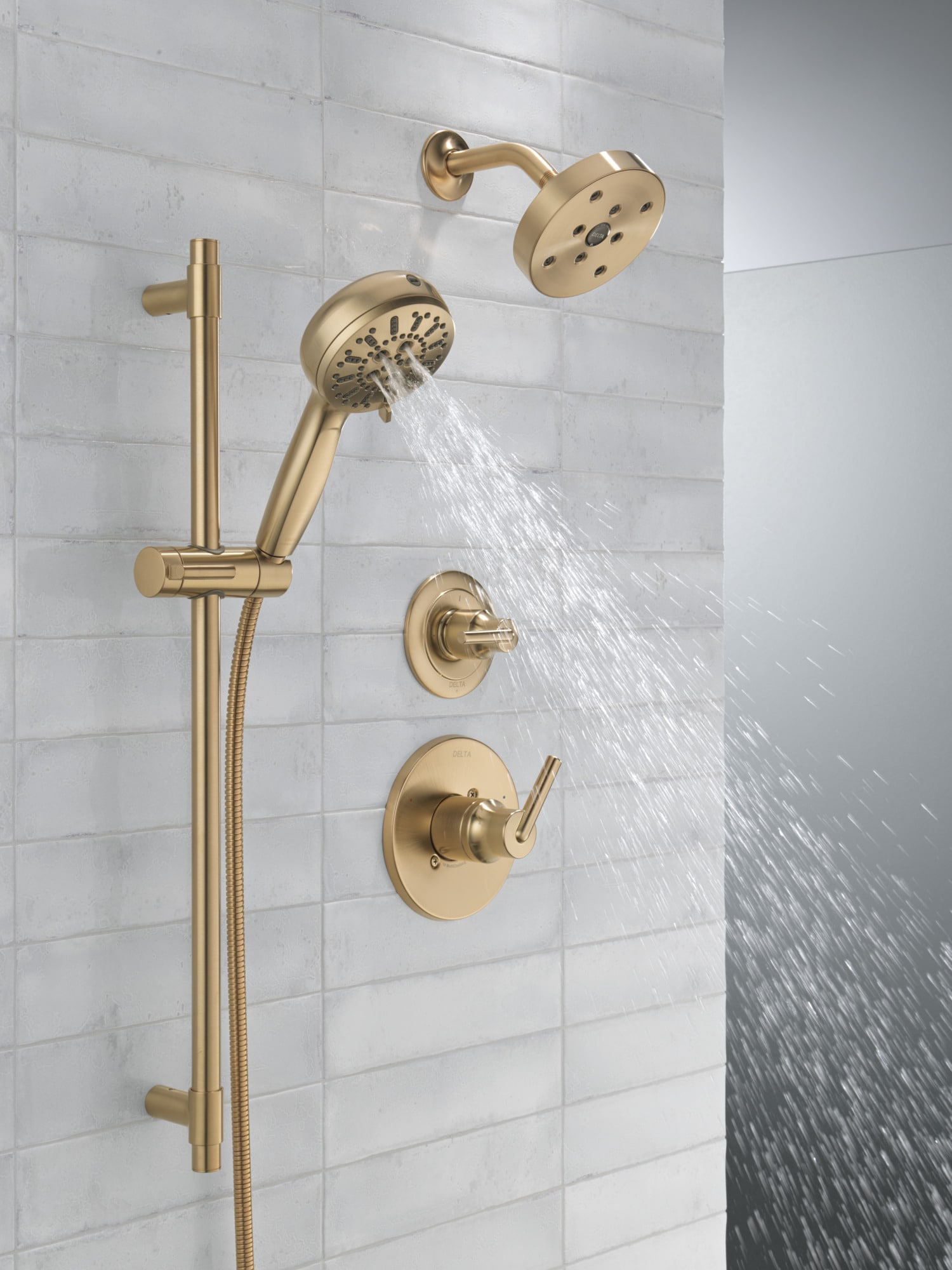 Grifo de ducha redondo de 5.4 pulgadas con acabado Champagne Bronze de un solo mango y función única de Delta Trinsic T14259-CZ
