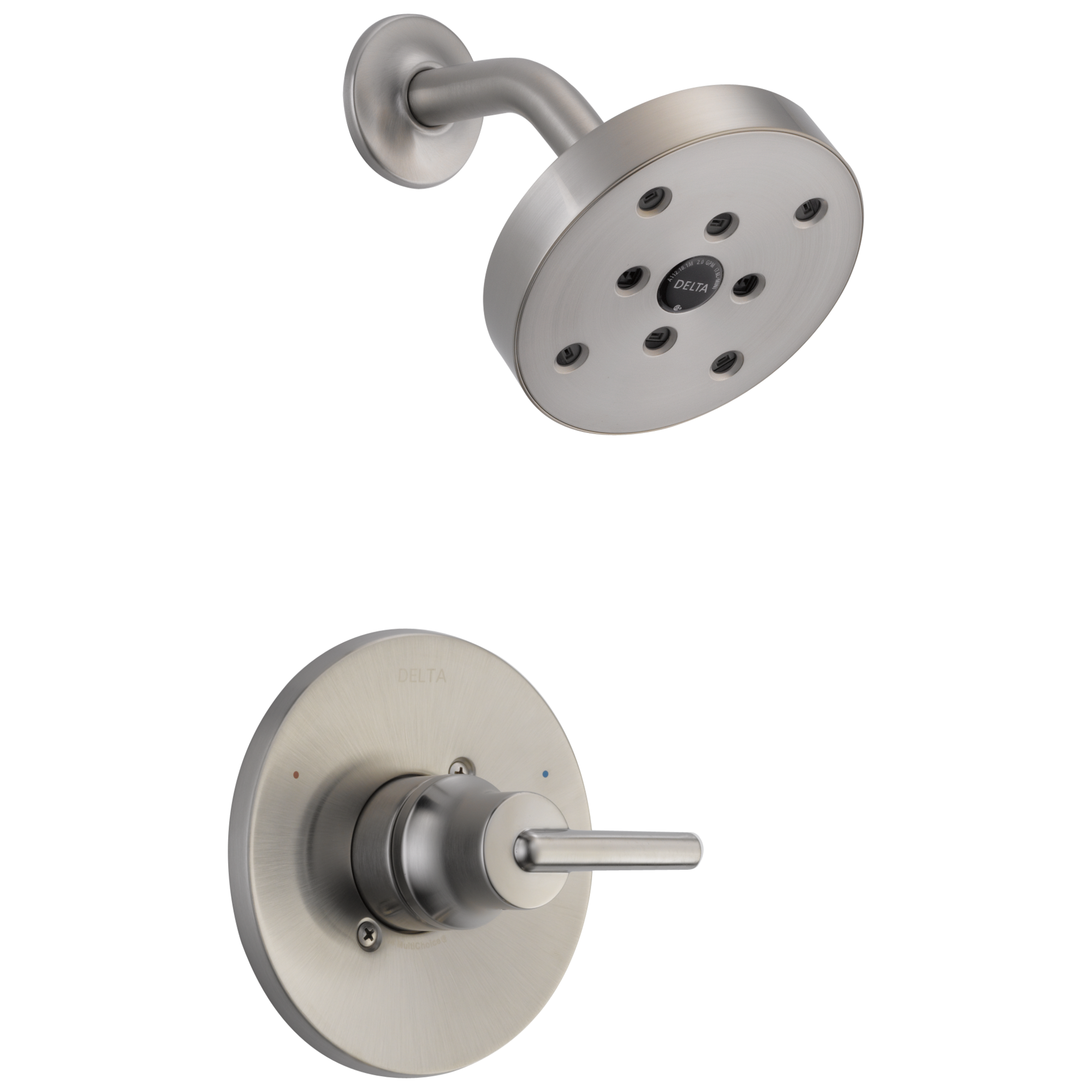 Grifo de ducha redondo de acero inoxidable con manija única y función única de 5.4 pulgadas, marca Delta Trinsic