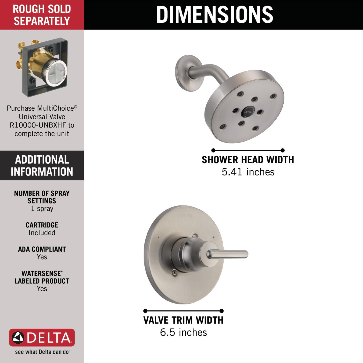 Grifo de ducha redondo de acero inoxidable con manija única y función única de 5.4 pulgadas, marca Delta Trinsic
