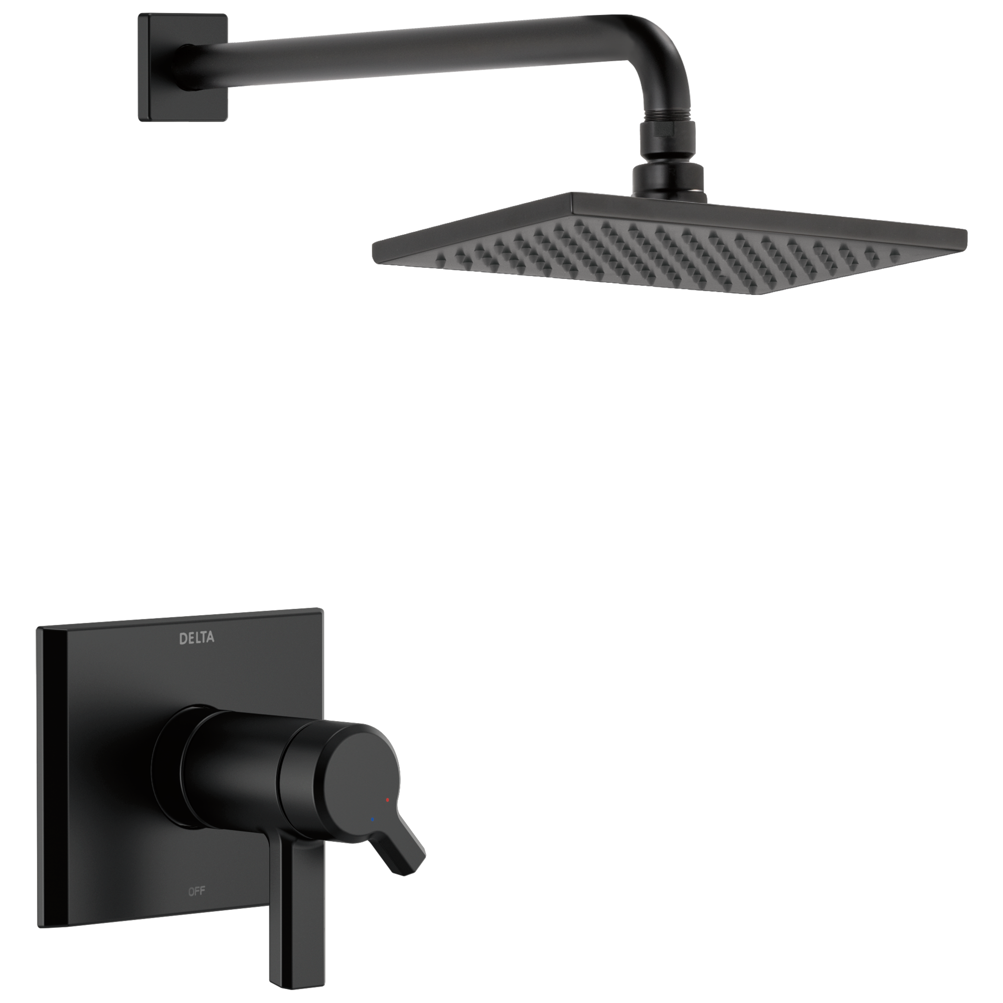 Grifo para regadera cuadrada de 5.78 pulgadas con dos manijas en negro mate de la línea Pivotal de Delta con válvula T17T299-BL