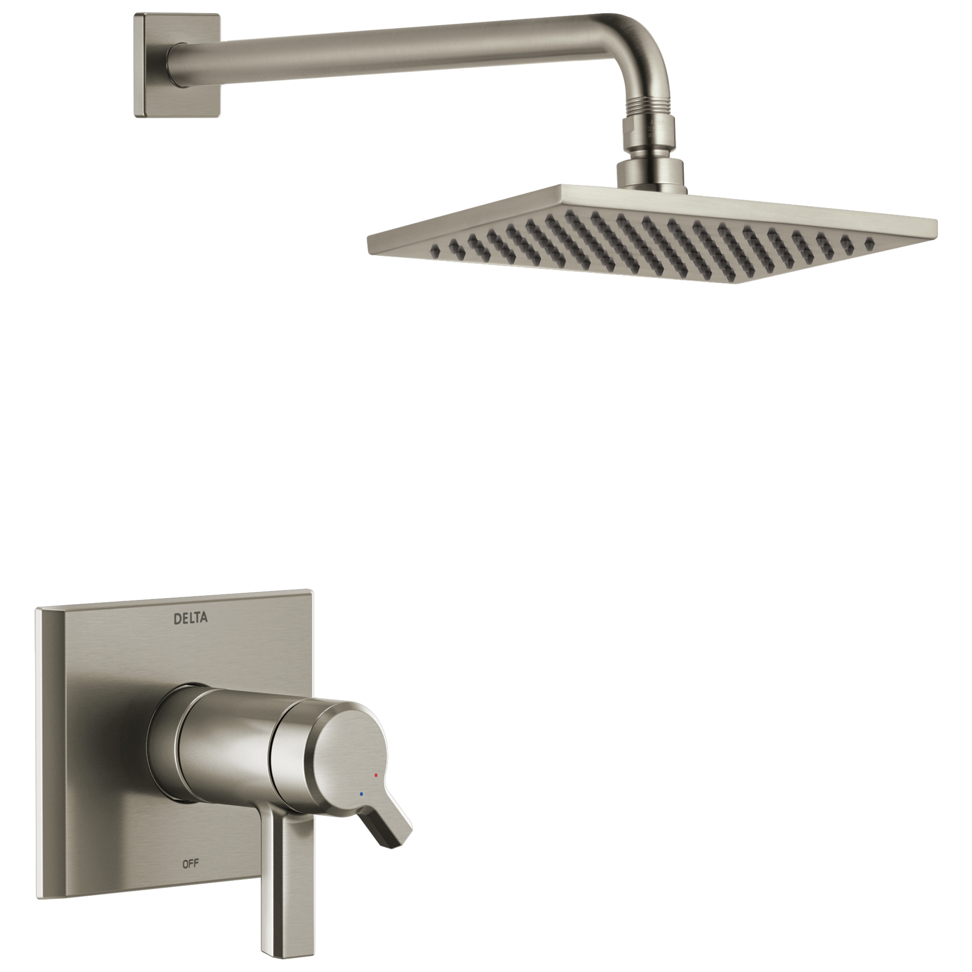Regadera de Ducha con Alcachofa Rectangular de Acero Inoxidable Lumicoat Delta Pivotal de 2 Manijas y Función Única de 8.656 Pulgadas