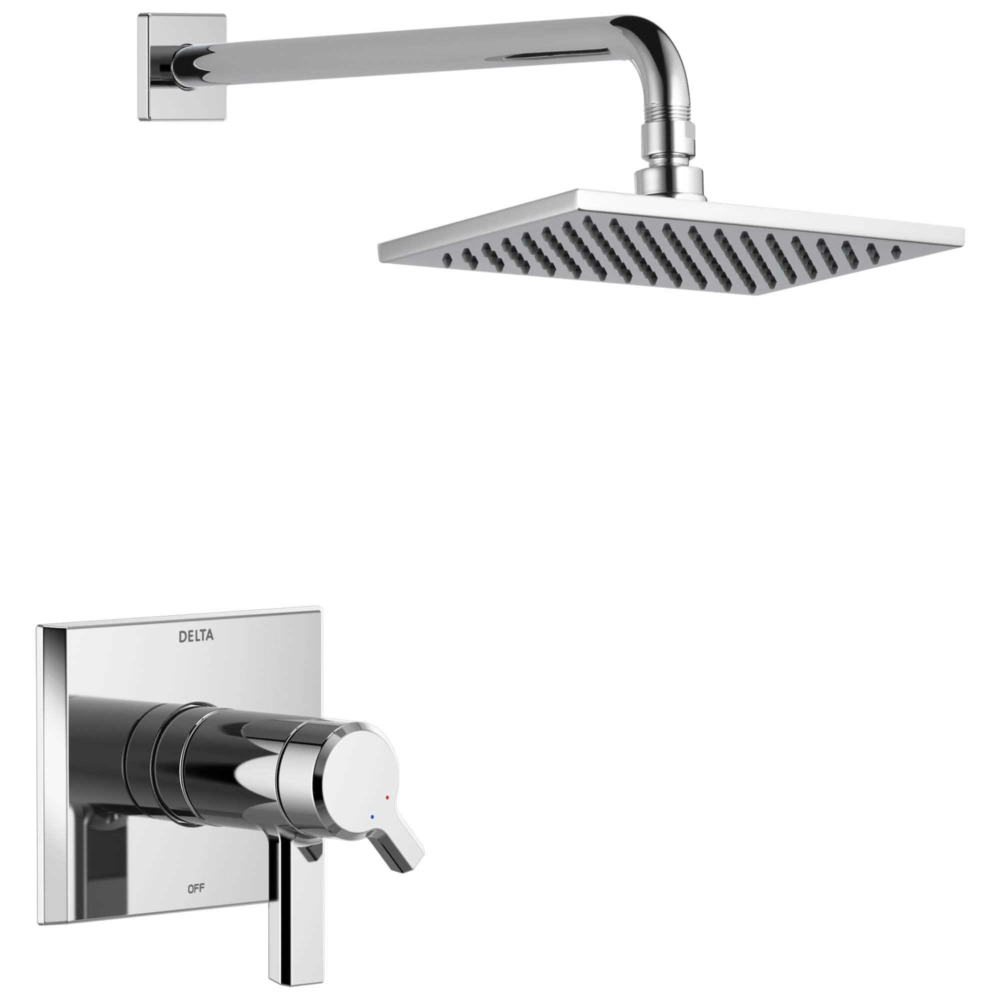 Grifo de Ducha Rectangular de 8.656 Pulgadas con 2 Manijas cromadas Delta Pivotal de Función Única Lumicoat T17T299-PR
