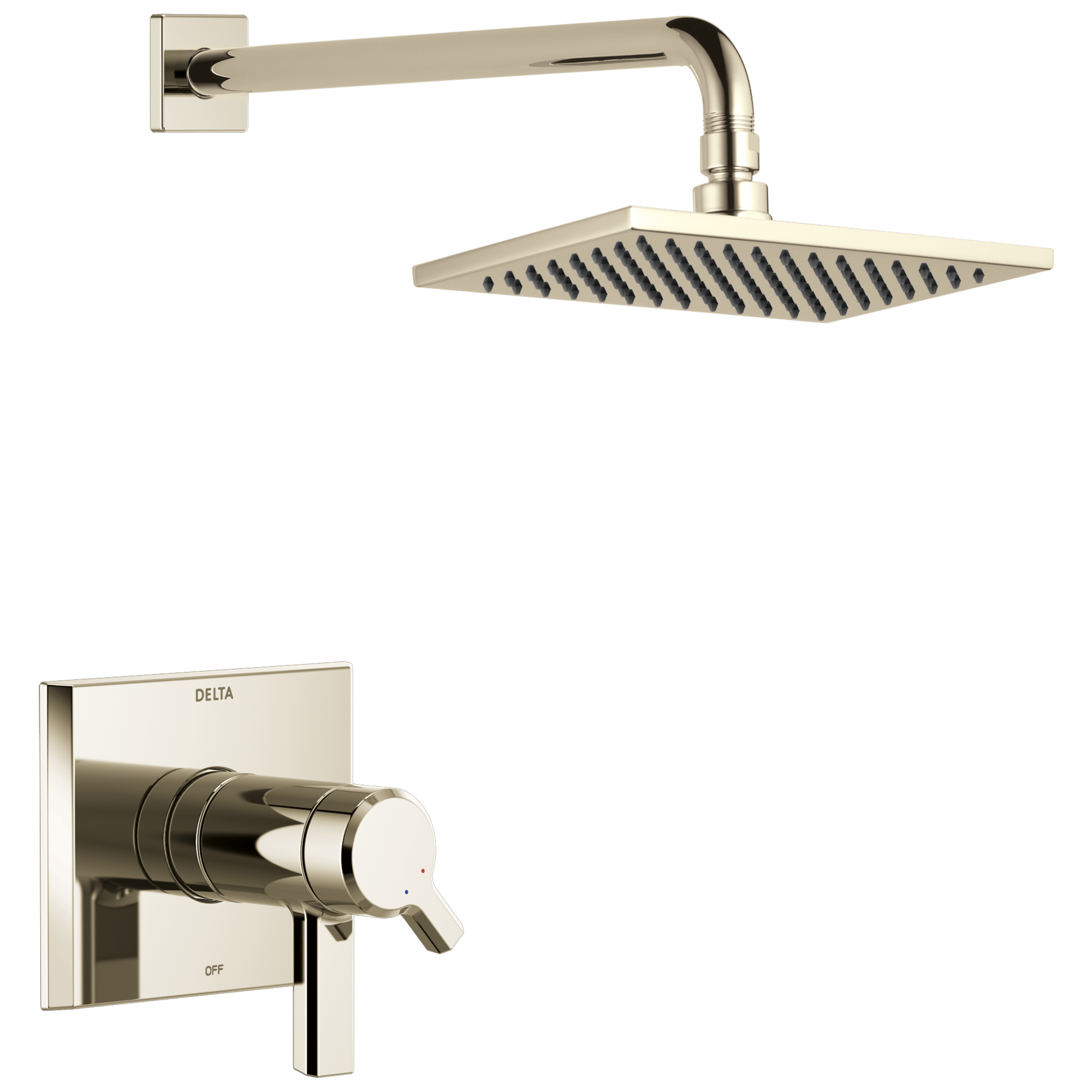 Grifo de ducha de un solo funcionamiento con dos manijas en níquel pulido Delta Pivotal Lumicoat de 8.656 pulgadas oficio rectangular T17T299-PN-PR