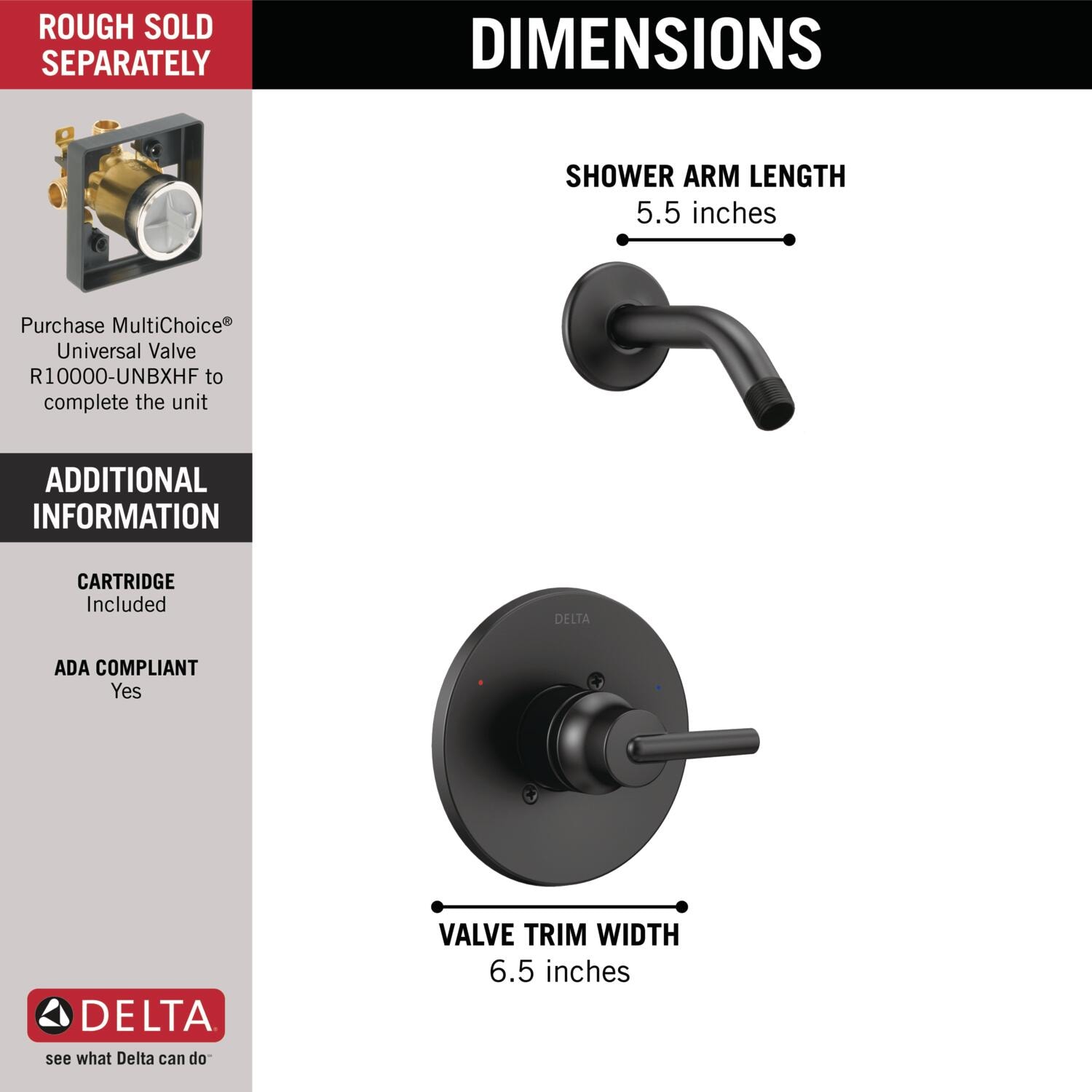 Grifo de ducha de una manija en negro mate Delta Trinsic, se vende por separado T14259-BLLHD