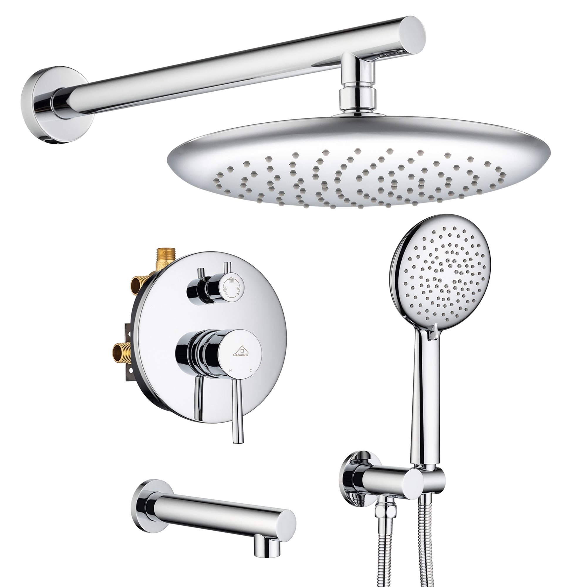 Sistema de regadera CASAINC cromado de 1 manija y función única de 9.5 pulgadas con válvula HM-B204-RO-CP