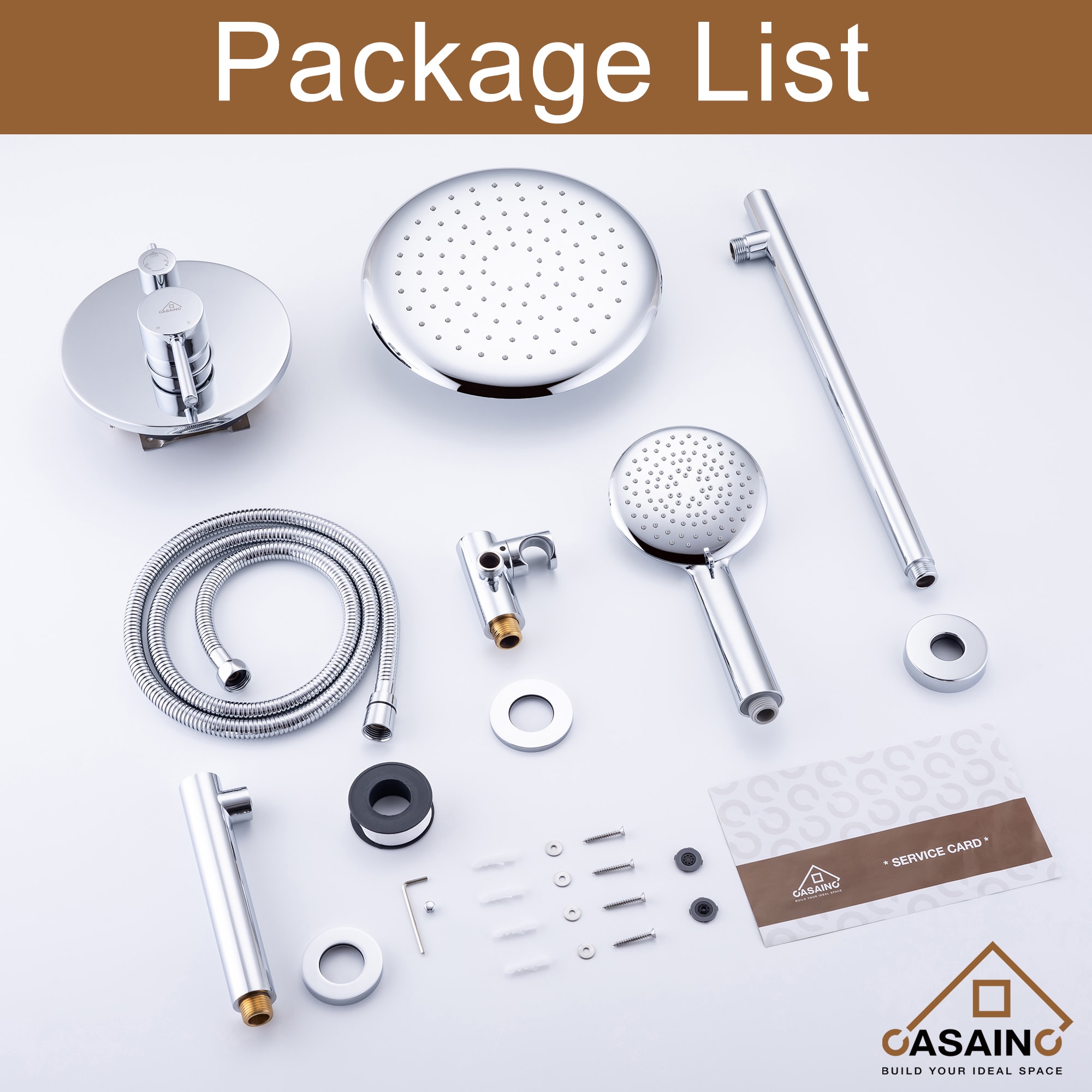 Sistema de regadera CASAINC cromado de 1 manija y función única de 9.5 pulgadas con válvula HM-B204-RO-CP