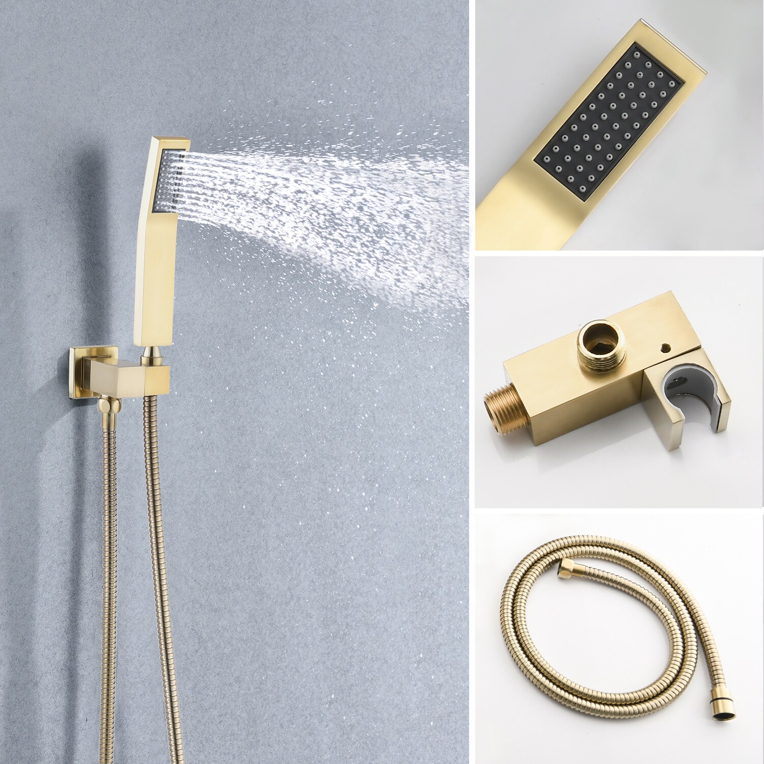 Sistema de regadera de lluvia WELLFOR DT Grifo de regadera en dorado cepillado con 1 mango y función única de 12 pulgadas, cabezal cuadrado con válvula DTG-806CS12BG