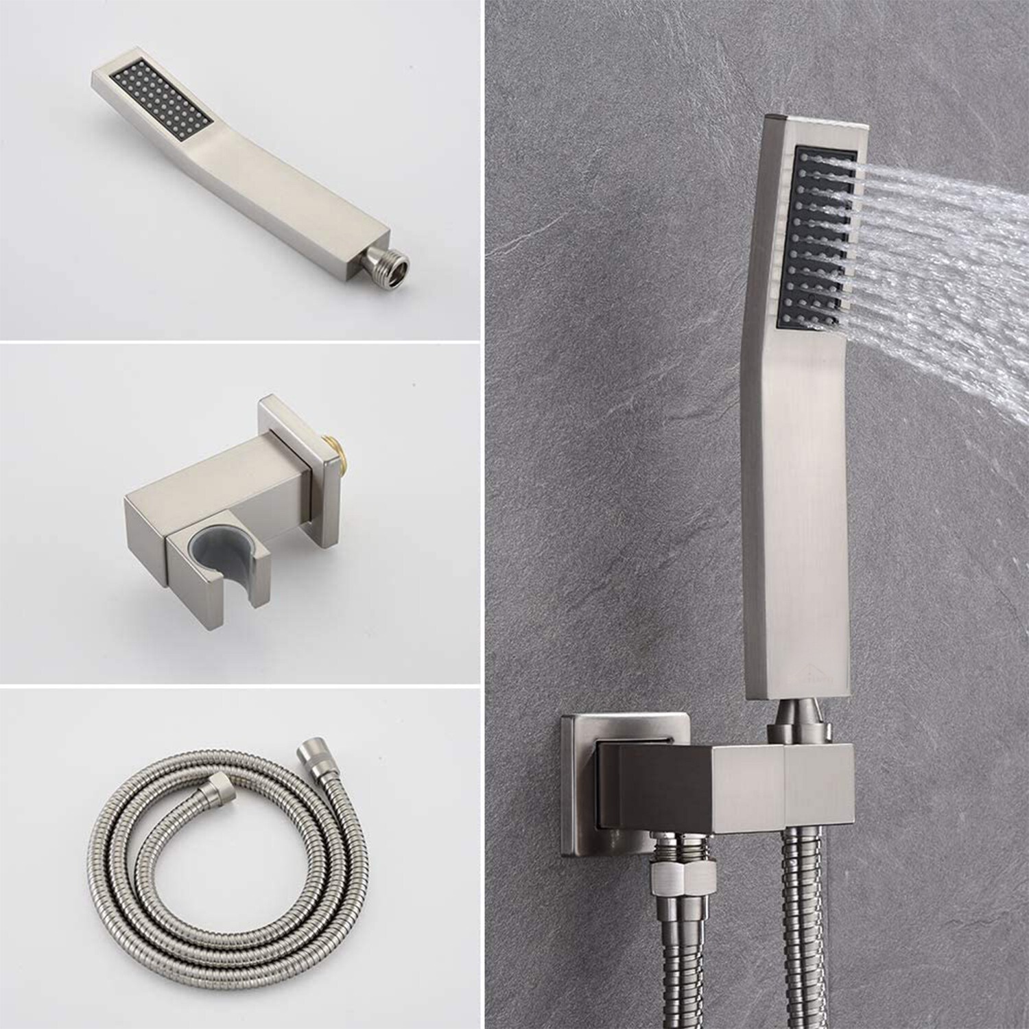 Sistema de regadera de lluvia WELLFOR DT Grifo de ducha Níquel cepillado 1 mango Función única 12 pulgadas Cuadrado Grifo de ducha con válvula DTG-806CS12BN
