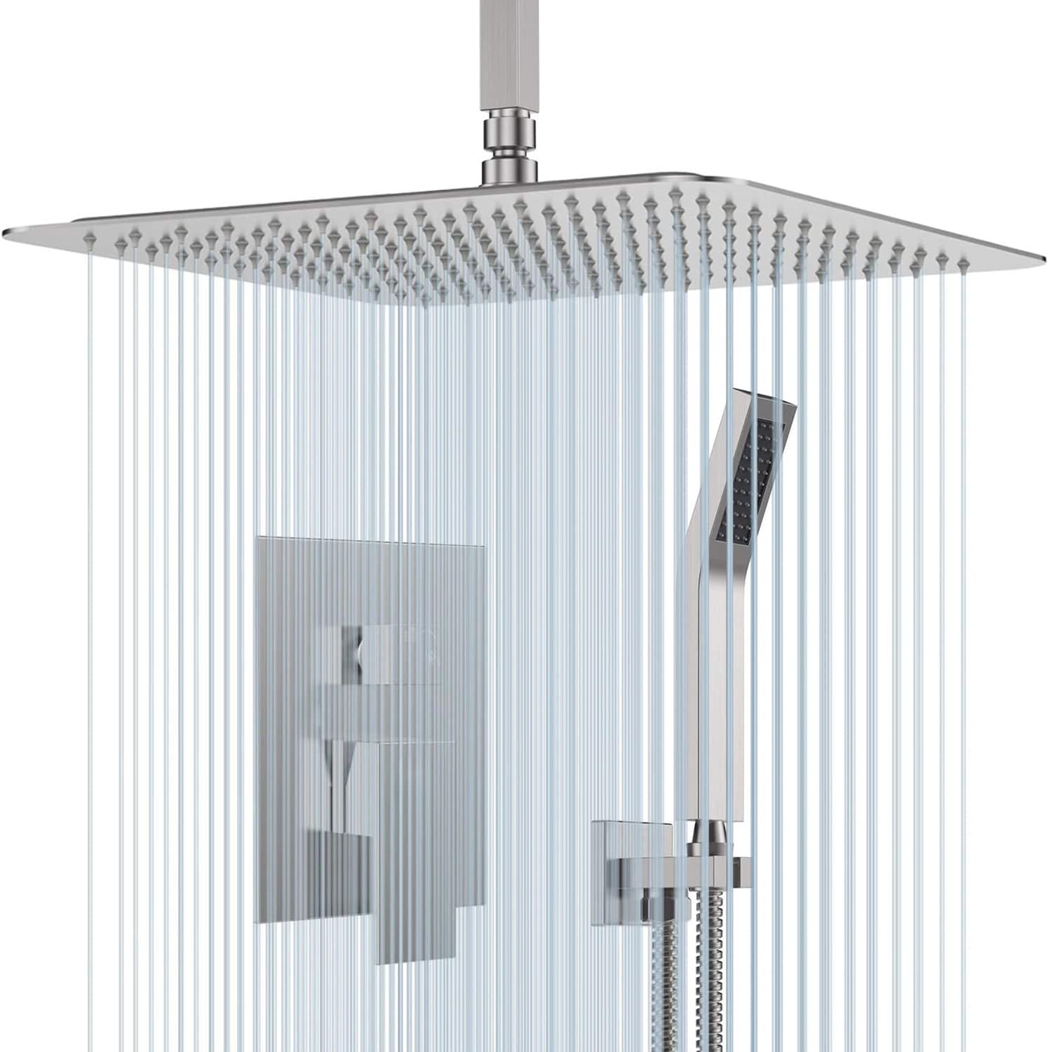 Sistema de regadera de lluvia WELLFOR DT Grifo de ducha Níquel cepillado 1 mango Función única 12 pulgadas Cuadrado Grifo de ducha con válvula DTG-806CS12BN