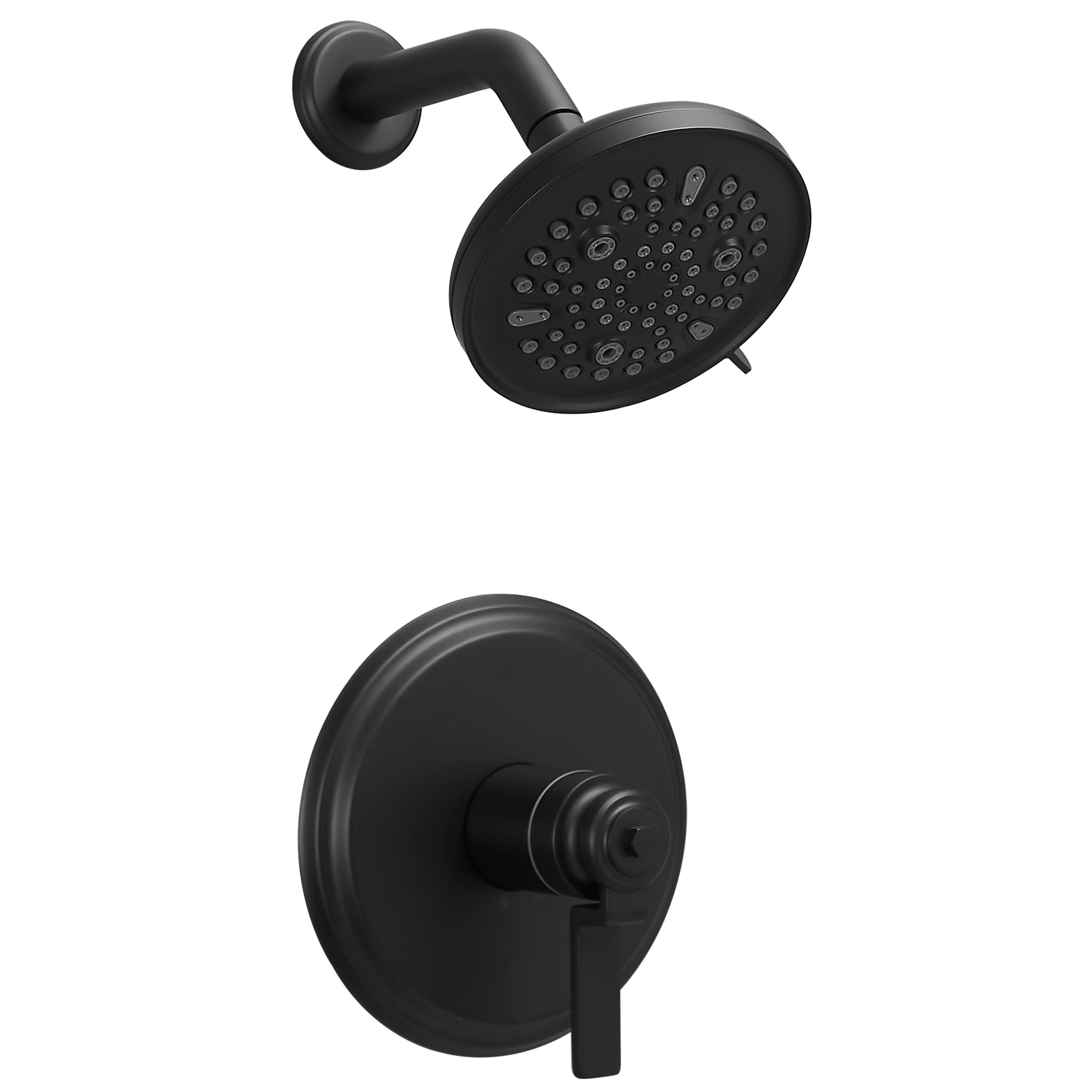 Mezcladora de regadera redonda mate negra de 1 manija y función múltiple de 5.5 pulgadas con válvula A-98028-B