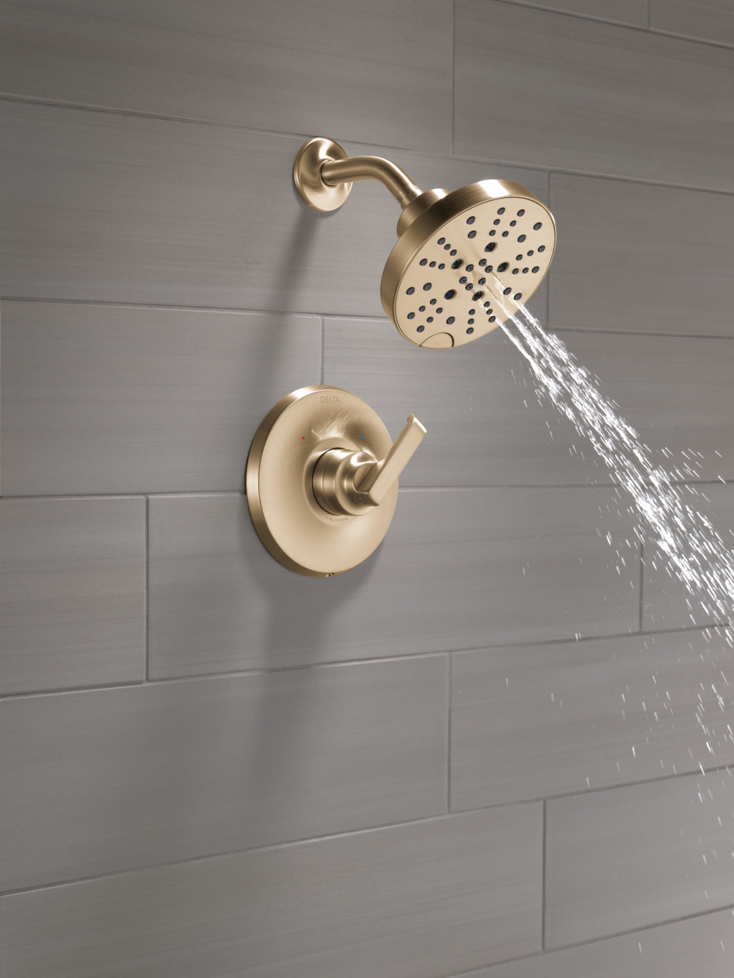 Regadera redonda de 6 pulgadas con baño de lumicoat en bronce champagne de un solo mango y multi-función Delta Tetra T14289-CZ-PR.