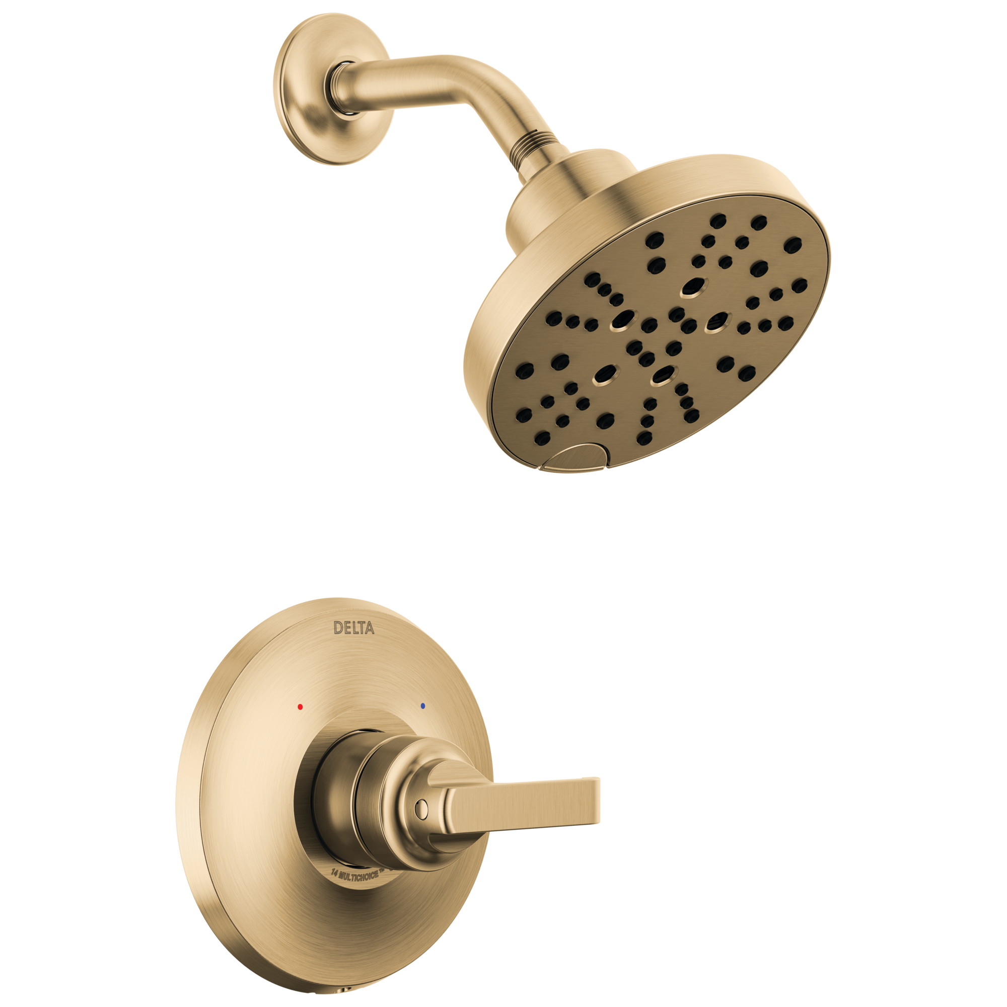 Regadera redonda de 6 pulgadas con baño de lumicoat en bronce champagne de un solo mango y multi-función Delta Tetra T14289-CZ-PR.