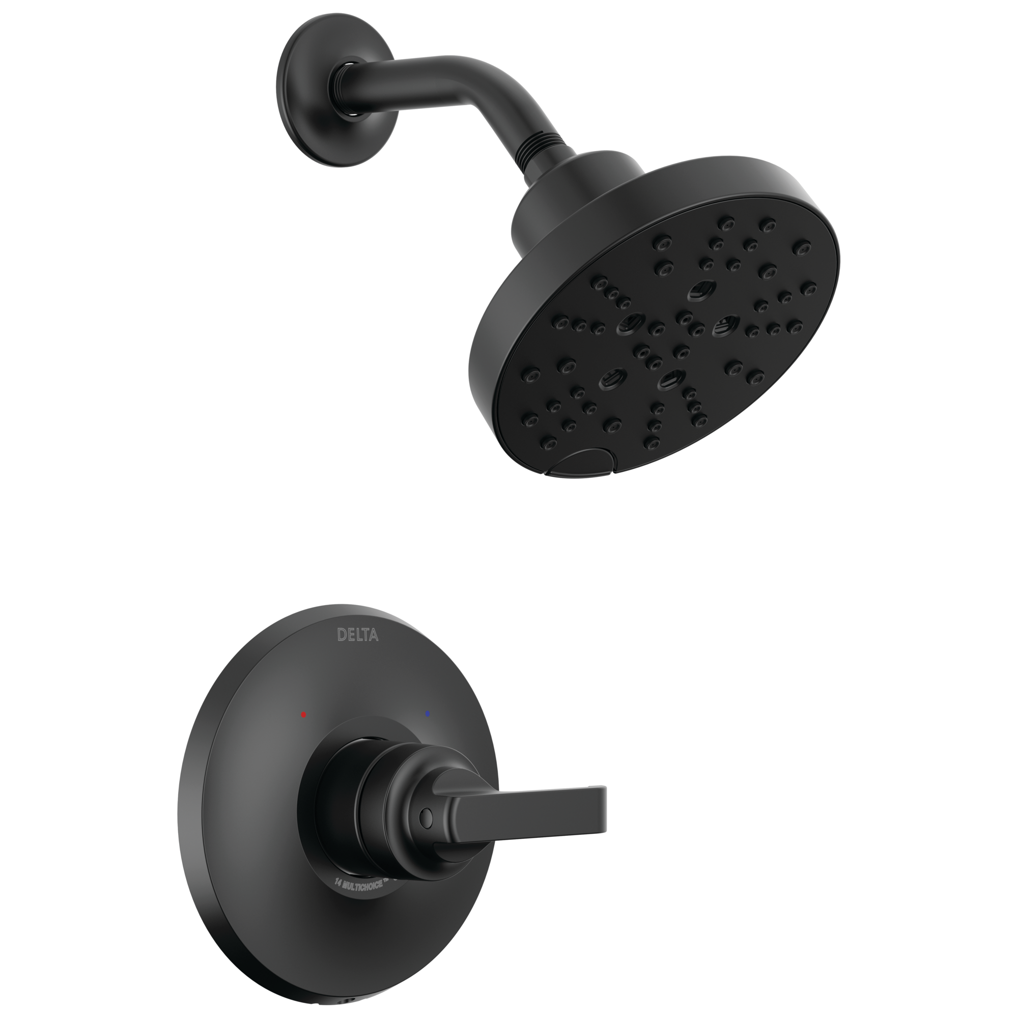 Grifería de Ducha Redonda Fosca de Una Manija y Multi-función de 6 Pulgadas Delta Tetra Negro Mate T14289-BL