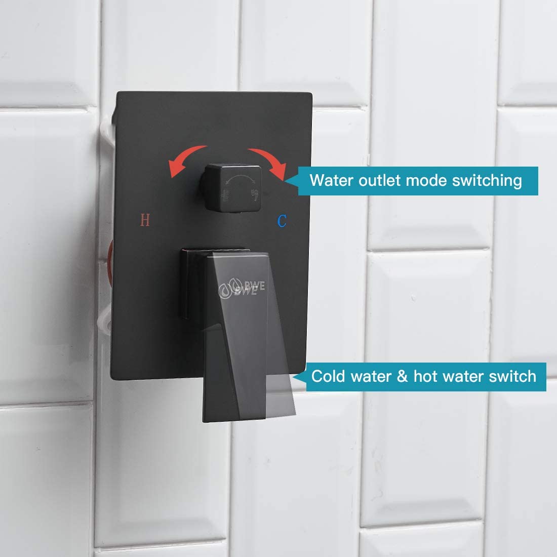 Grifo de ducha negro mate de 1 manija multifunción de 16 pulgadas con válvula - A-95016-NEGRO