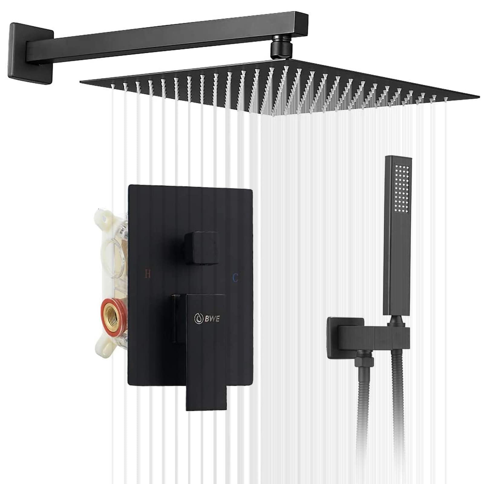 Grifo de ducha negro mate de 1 manija multifunción de 16 pulgadas con válvula - A-95016-NEGRO
