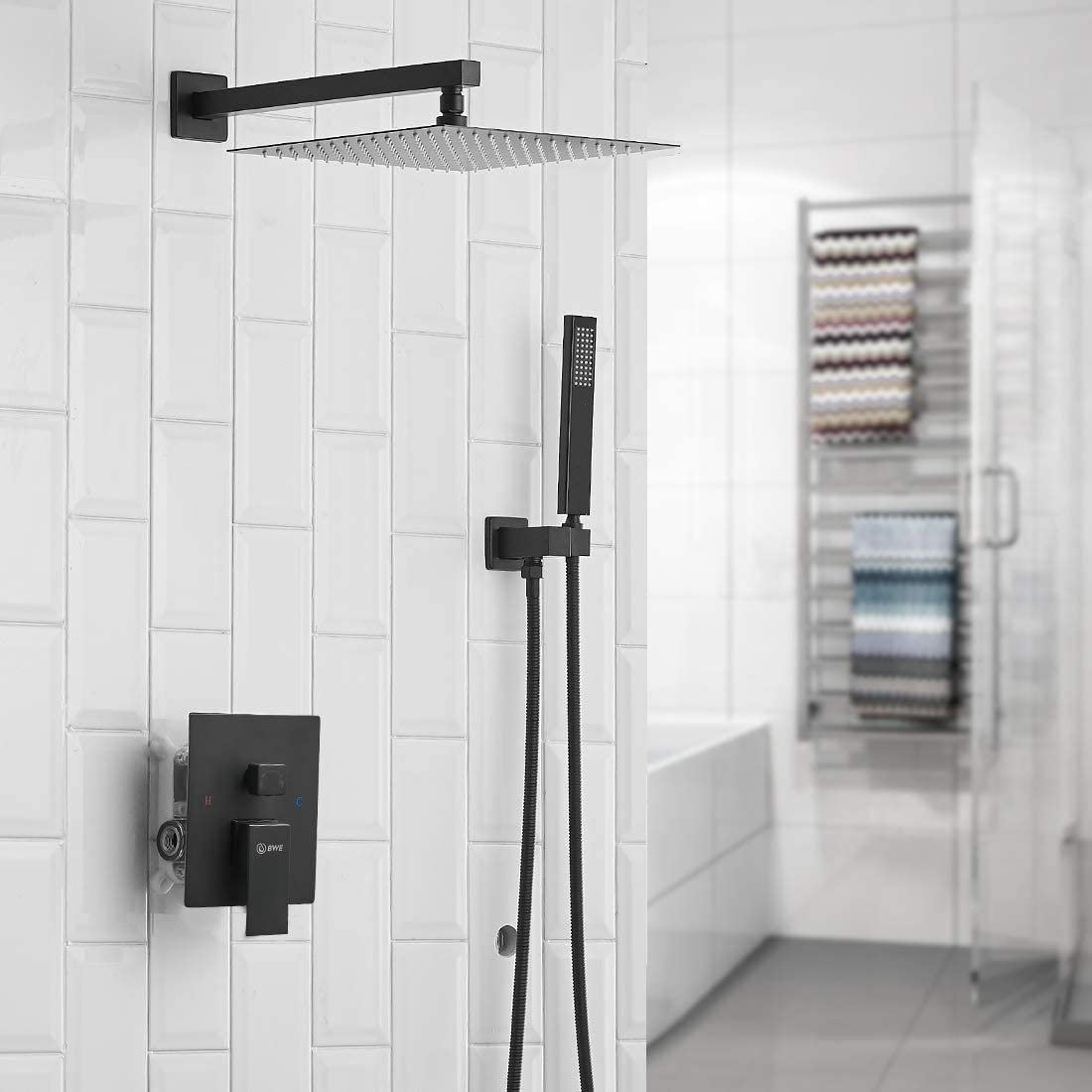 Grifo de ducha negro mate de 1 manija multifunción de 16 pulgadas con válvula - A-95016-NEGRO