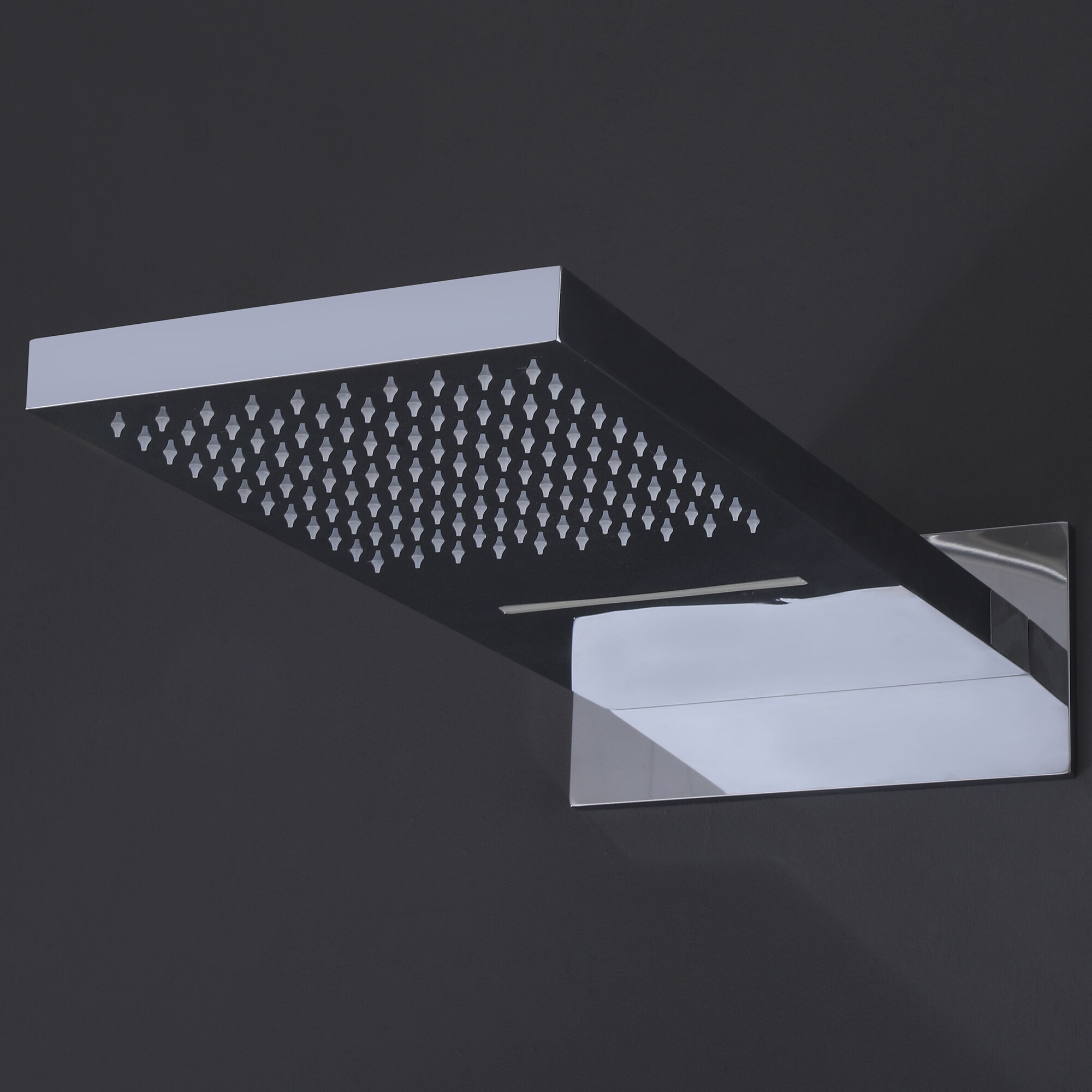 Grifo de ducha rectangular de 10 pulgadas con tres manijas cromadas y cabezales múltiples, incluye válvula