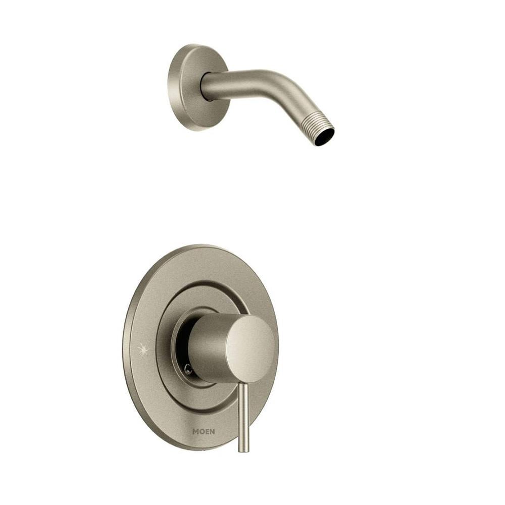 Llave de regadera redonda con acabado de níquel cepillado de un solo mango Moen Align vendida por separado con válvula T2192NHBN-2590-L.
