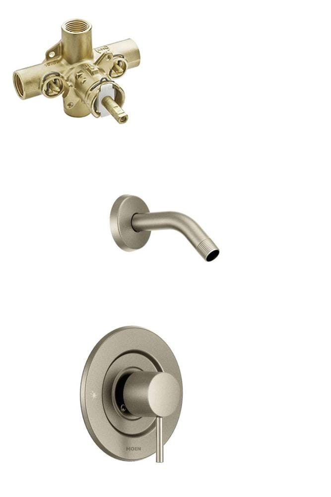 Llave de regadera redonda con acabado de níquel cepillado de un solo mango Moen Align vendida por separado con válvula T2192NHBN-2590-L.