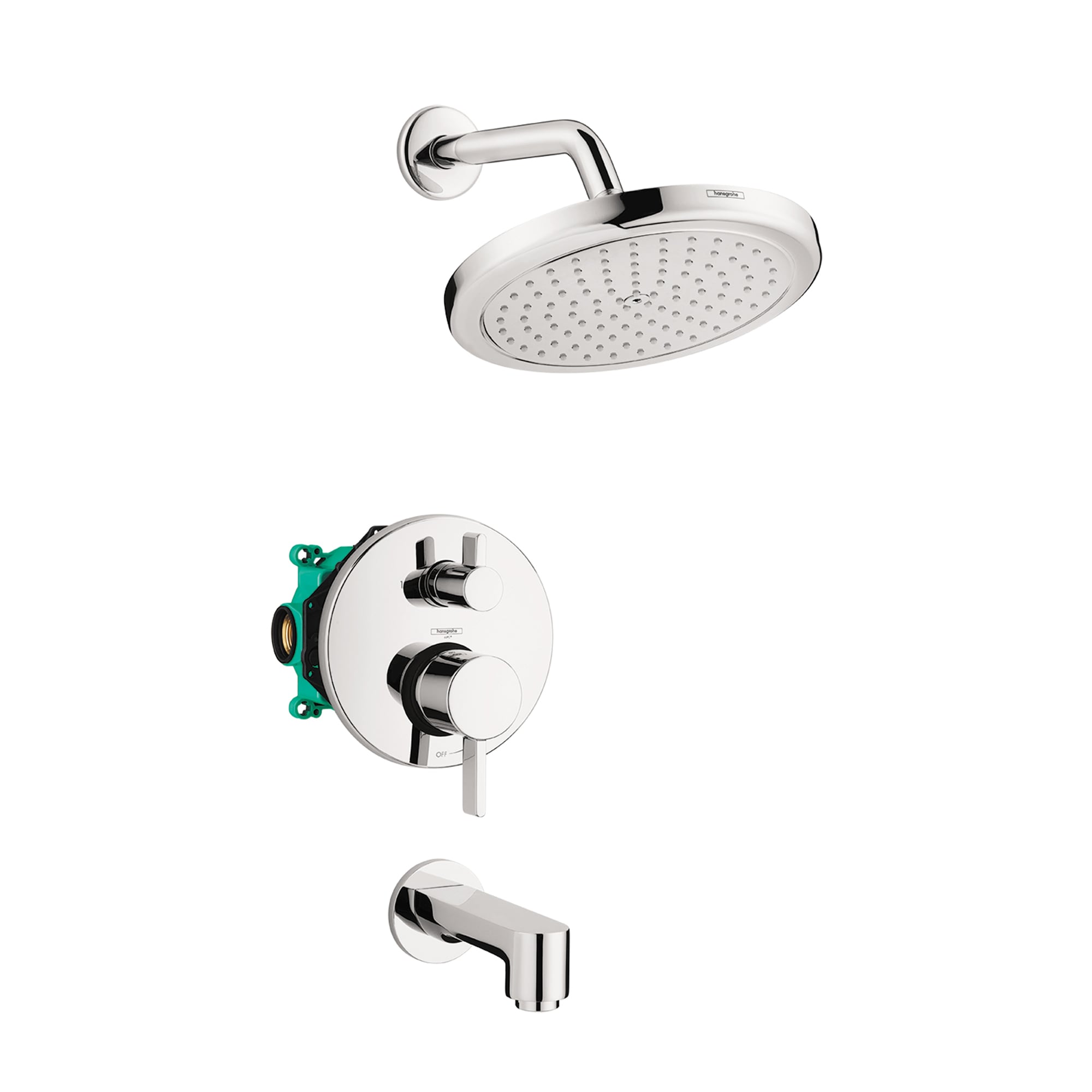 Monomando redondo para regadera de 8.625 pulgadas con válvula de Hansgrohe Croma Chrome de función única.