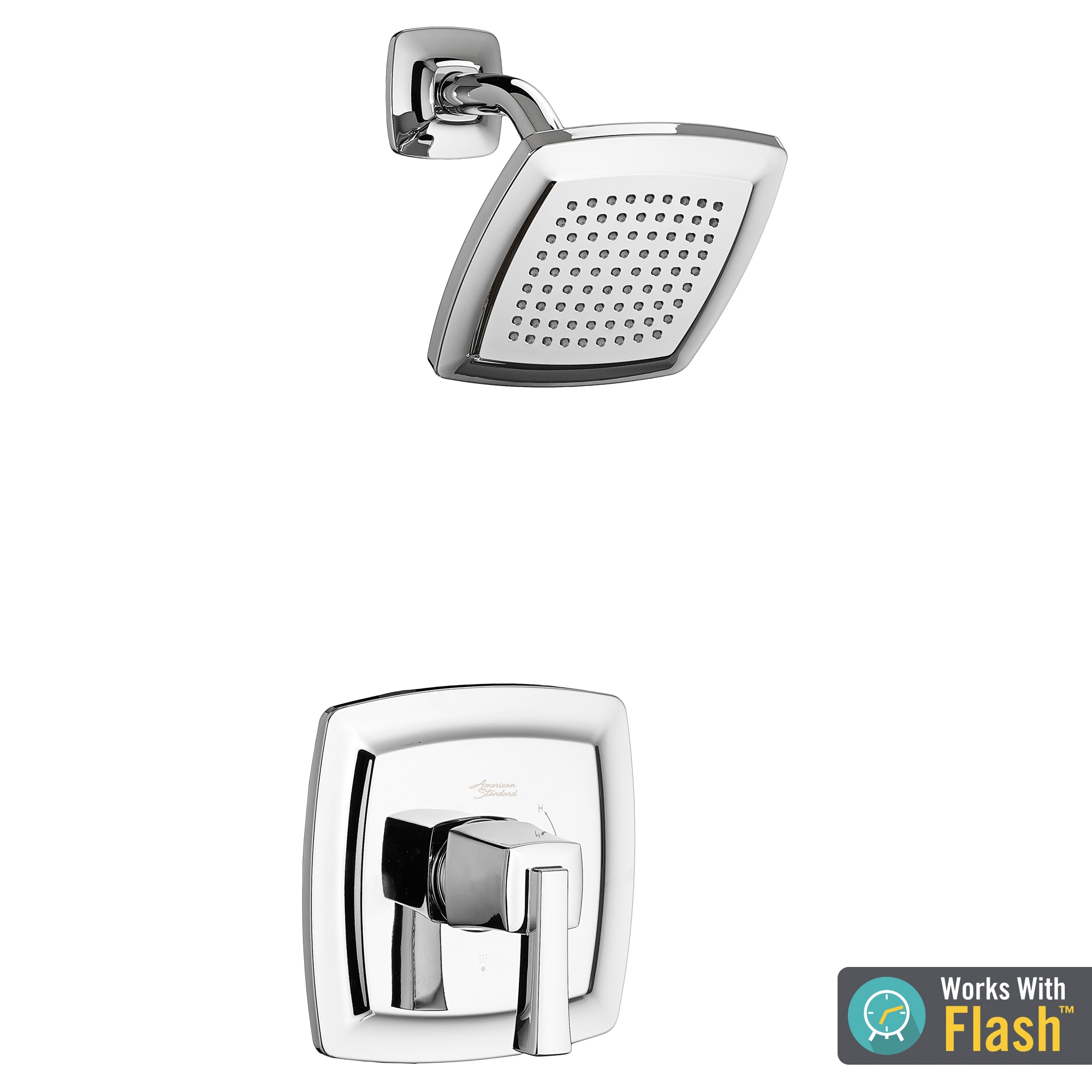 Grifo de ducha cuadrado de 6.125 pulgadas de cromo pulido con una sola manija y función única American Standard Townsend TU353501.002.