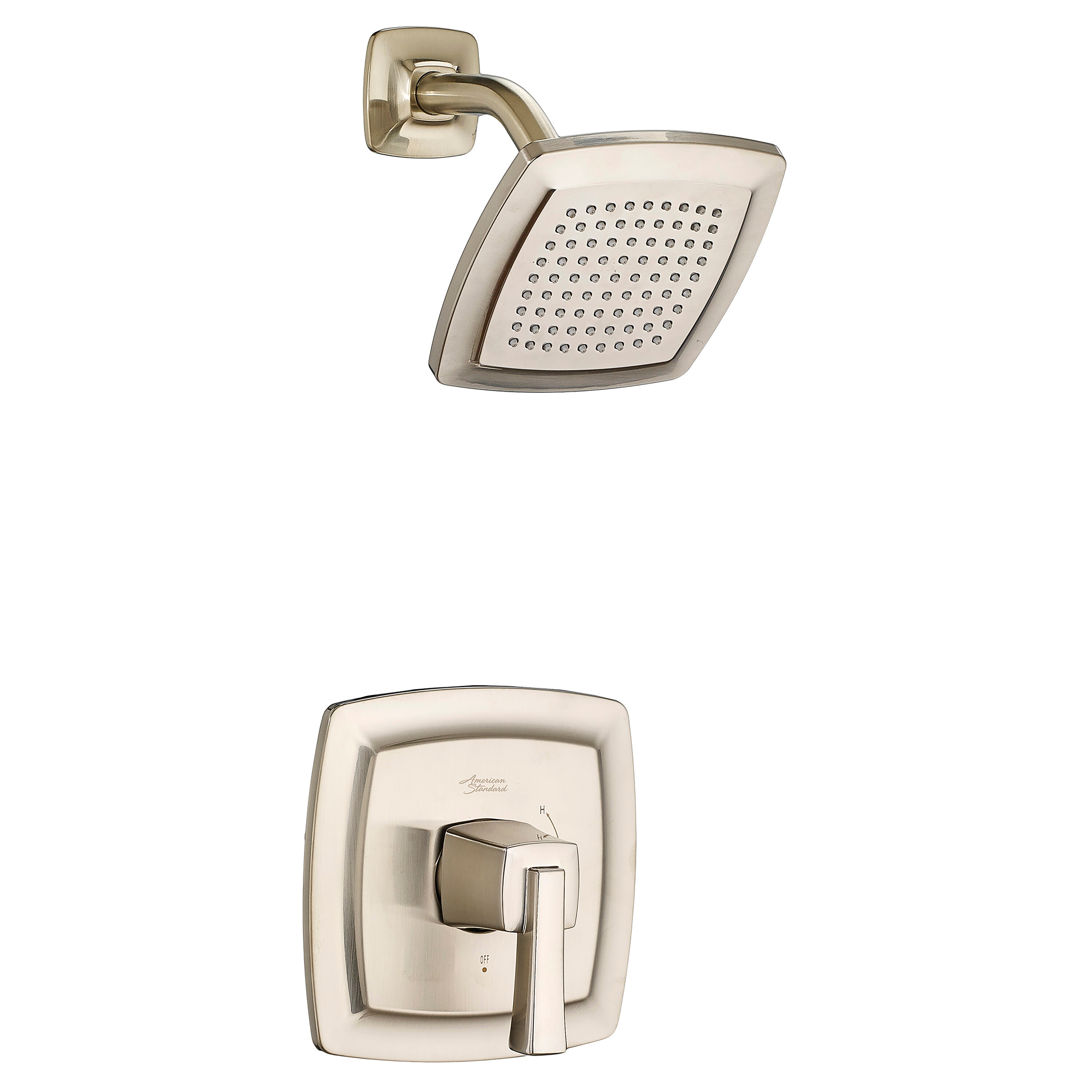 Producto: American Standard Townsend Grifería de ducha de una manija y función única de 6.125 pulgadas en níquel cepillado TU353501.295