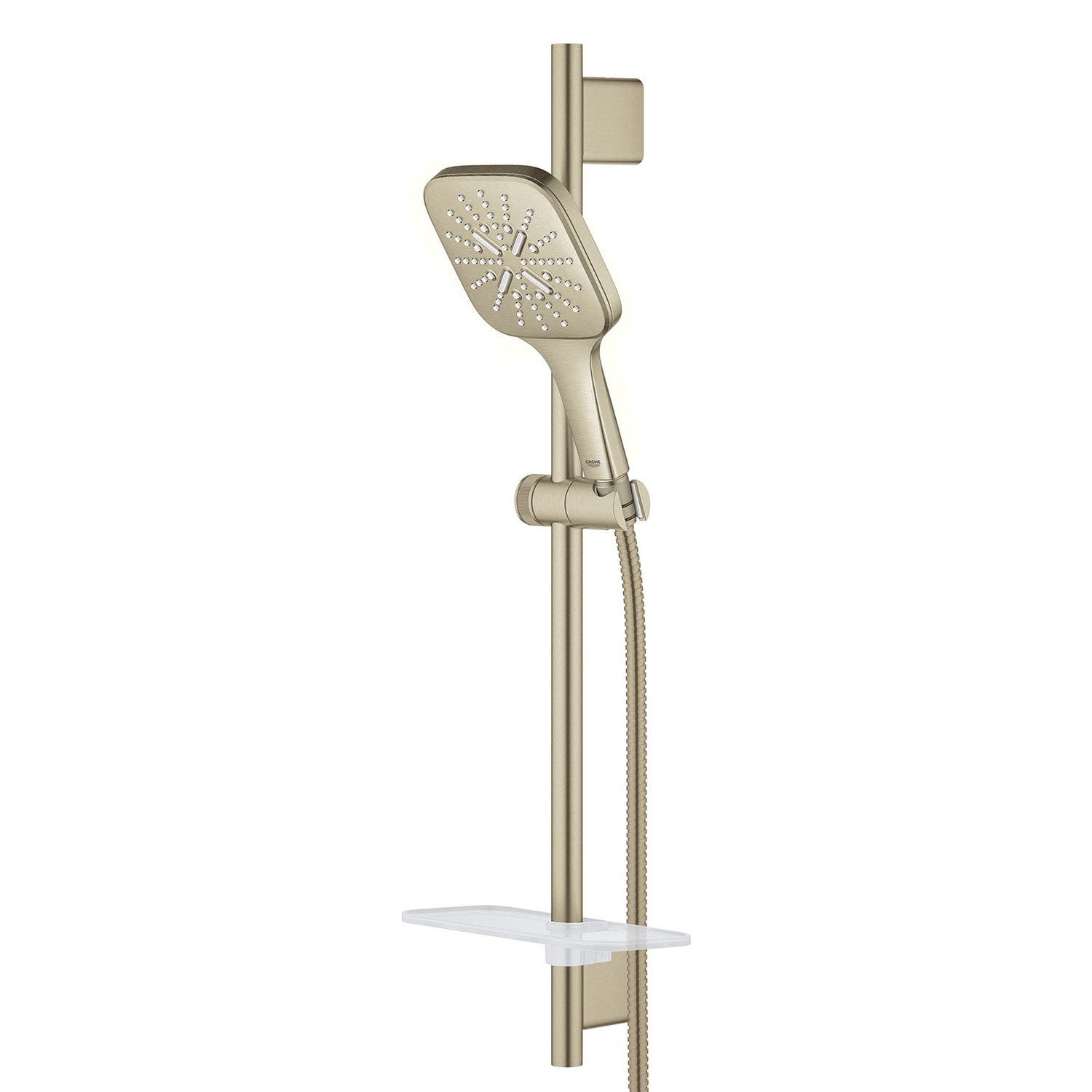 Regadera de mano cuadrada de níquel cepillado con un solo mango GROHE Rainshower 5.13 pulgadas - Modelo 26585EN0