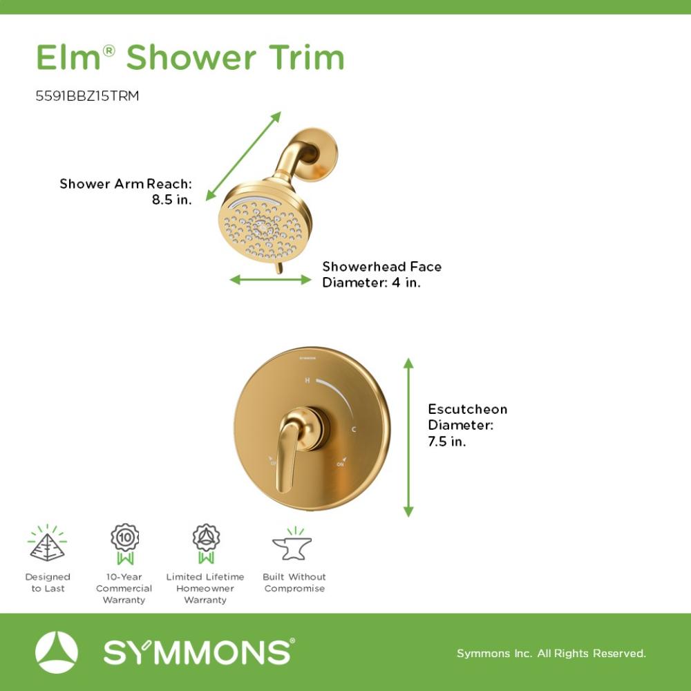 Monomando de regadera redonda de 3.94 pulgadas en bronce cepillado de la línea Elm de Symmons 5591BBZ15TRM