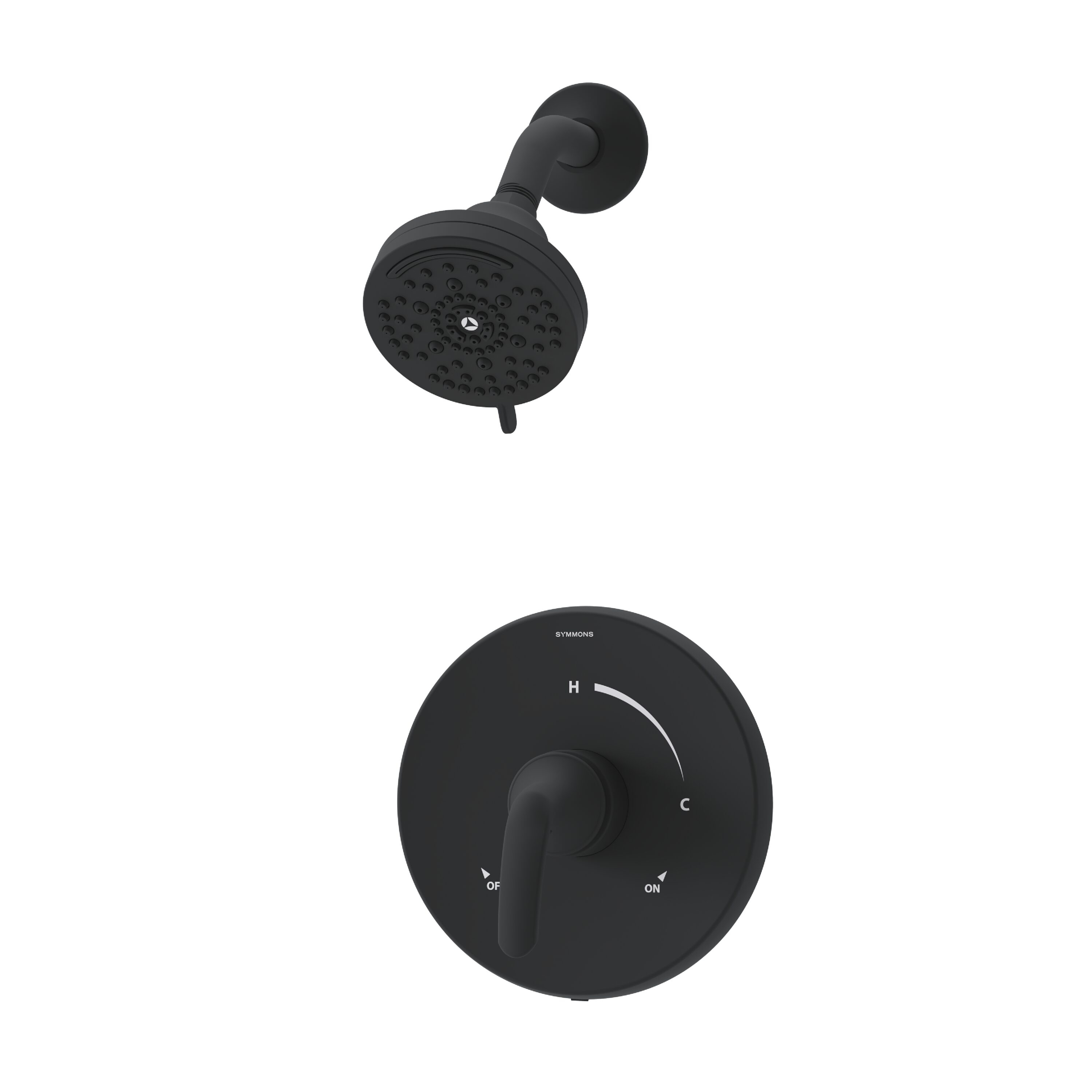Grifo de ducha redondo de 1 mango multifunción en negro mate de Symmons Elm 3.94 pulgadas