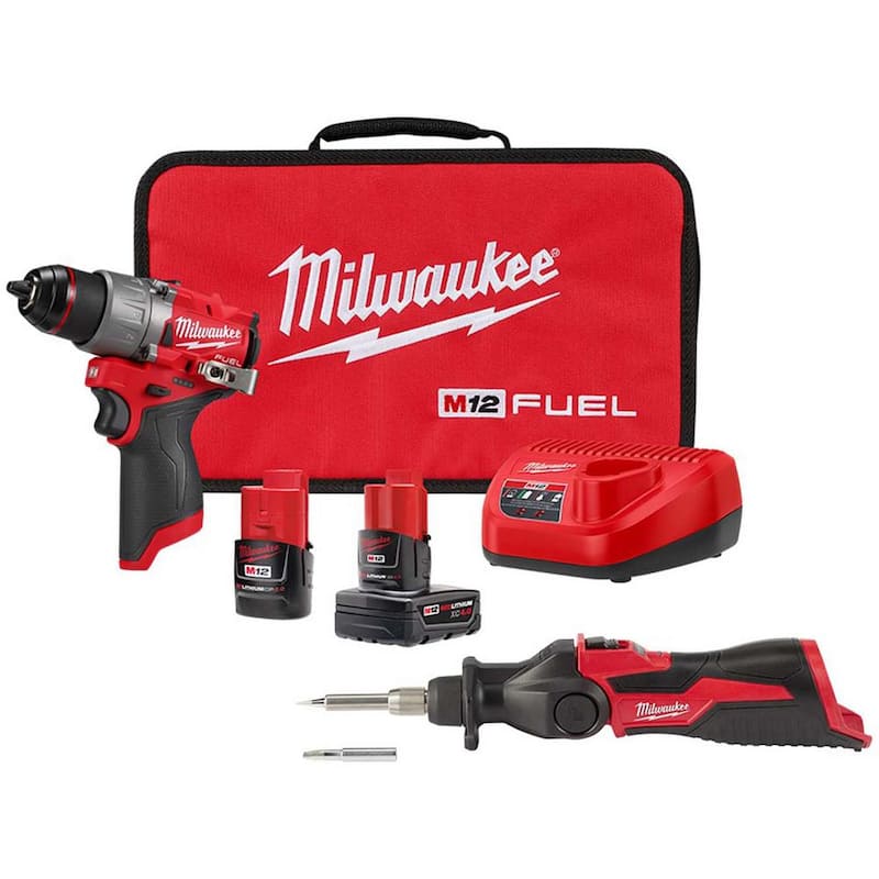 Milwaukee M12 FUEL 12V inalámbrico con escobillas de iones de litio de 1/2 pulgadas con kit de taladro/destornillador w/Hierro de soldar M12 - 3403-22-2488-20.