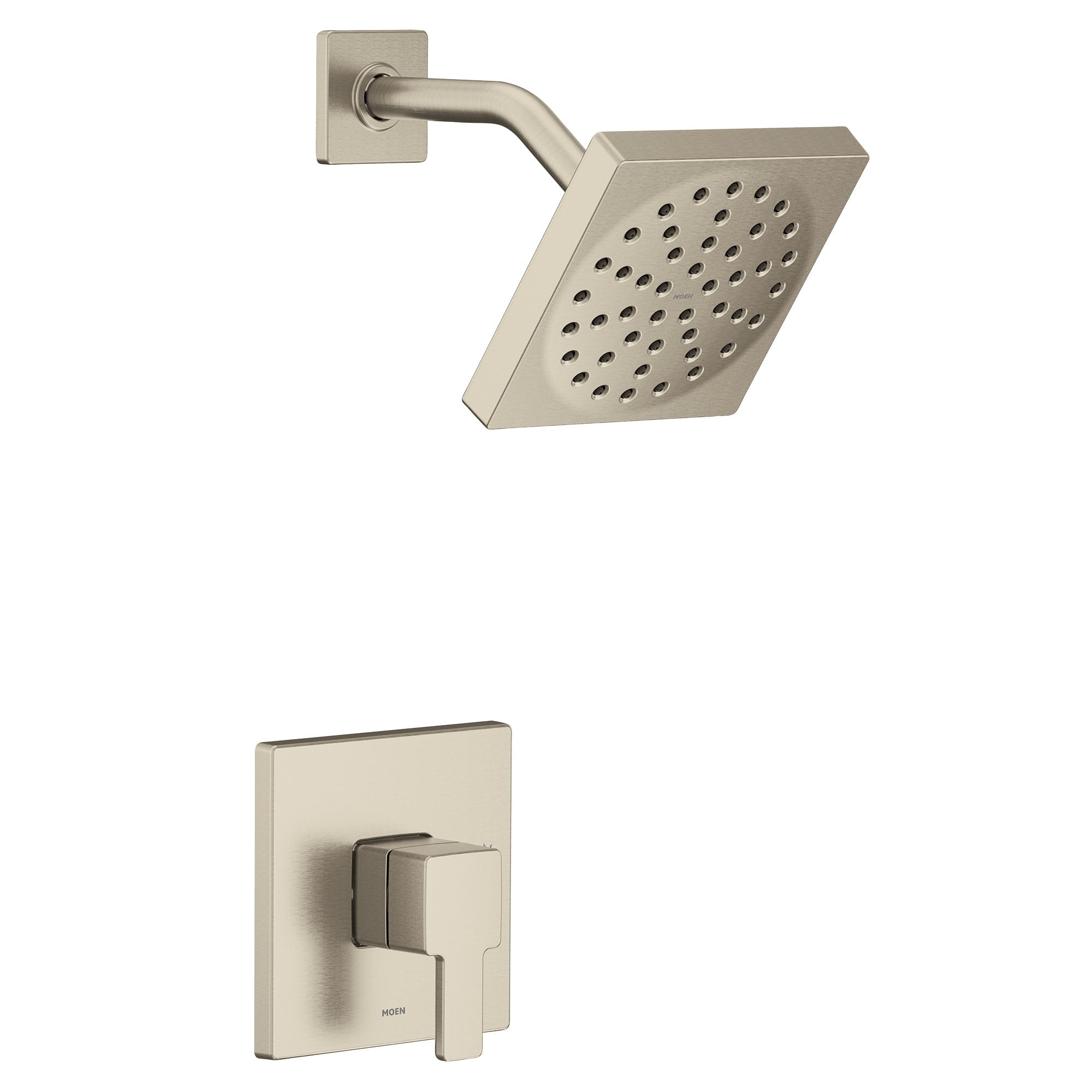 Grifo de ducha cuadrado de 6 pulgadas, de función única, con acabado en niquel cepillado estilo recto 90 grados Moen UTS2712EPBN