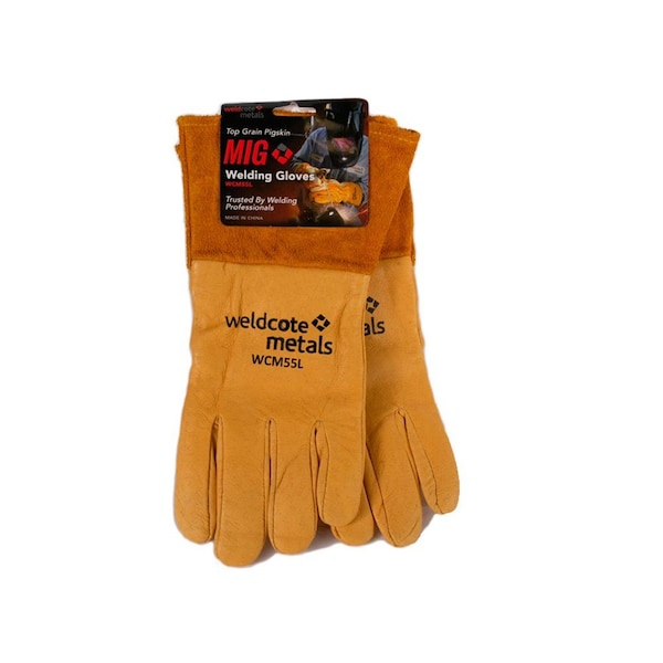 Guante de soldadura de cuero Weldcote, piel de cerdo/grano de cuero dividido hilo de Kevlar Talla L - WCM55L