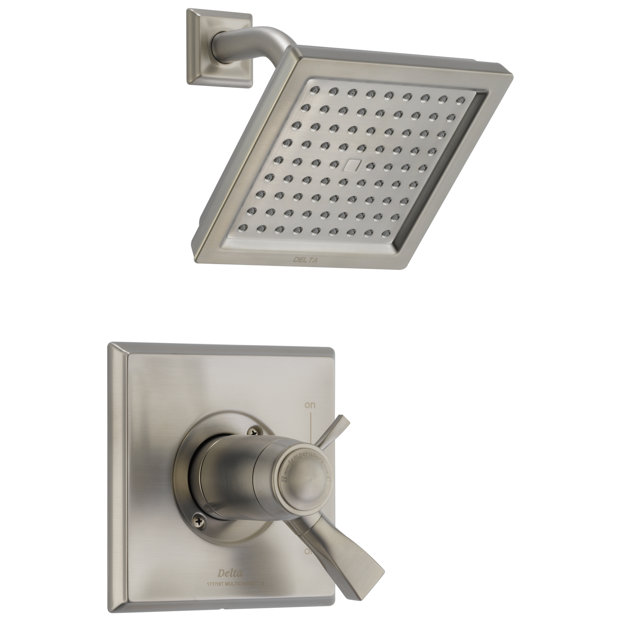 Válvula de Grifo de Ducha Cuadrada de Acero Inoxidable de 6.5625 pulgadas con Termostato y 2 Manijas Delta Dryden incluido T17T251-SS