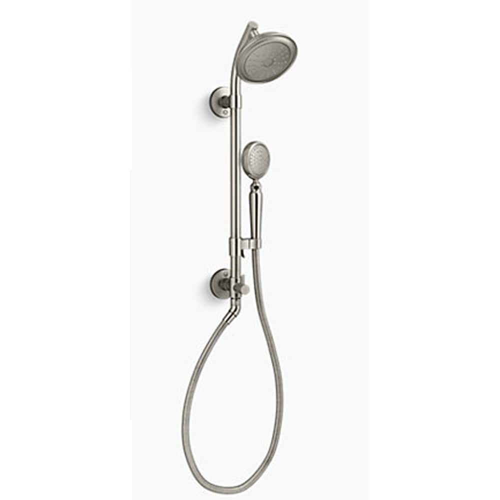 Grifo de ducha redondo de 5.50 pulgadas con acabado niquelado cepillado vibrante y controlador de una sola función KOHLER Hydrorail-s K-76472-G-BN