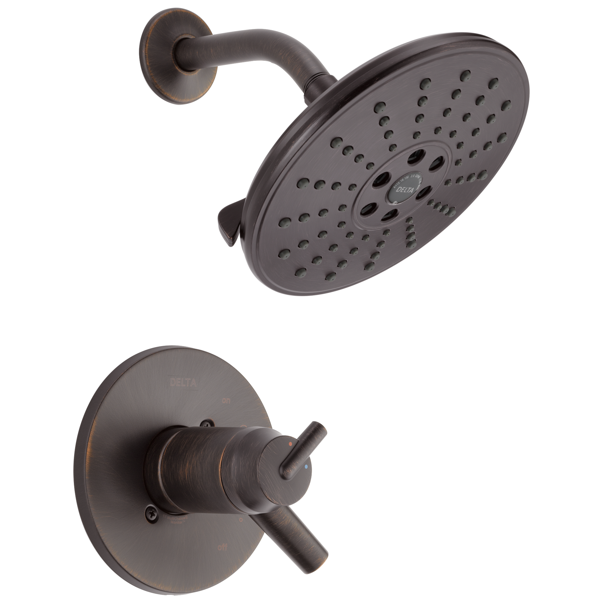 Grifo de ducha redondo de 7.625 pulgadas con 2 mangos en bronce veneciano de la línea Delta Trinsic
