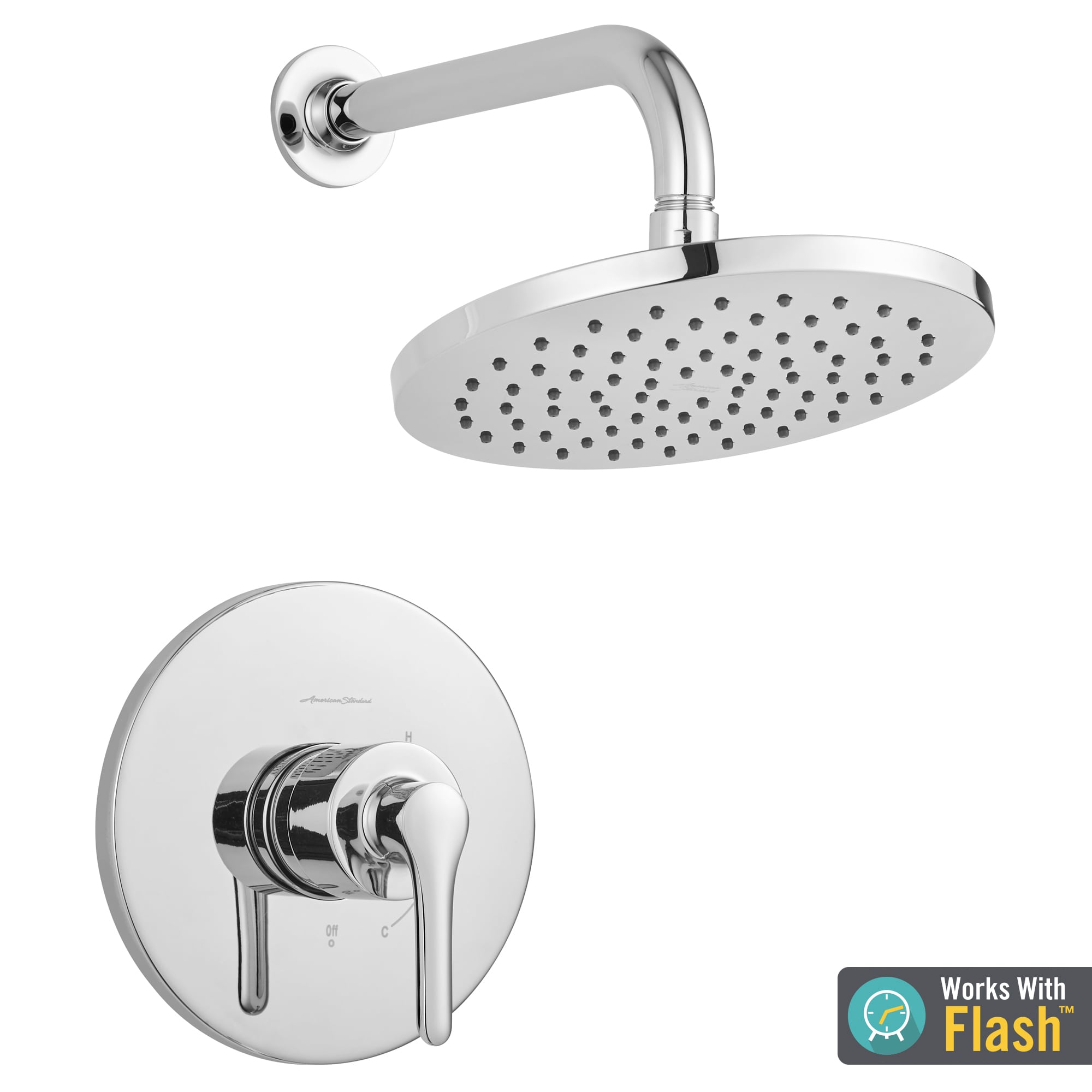 Regadera American Standard Studio S cromada pulida de una sola manija y función única de 8 pulgadas TU105507.002