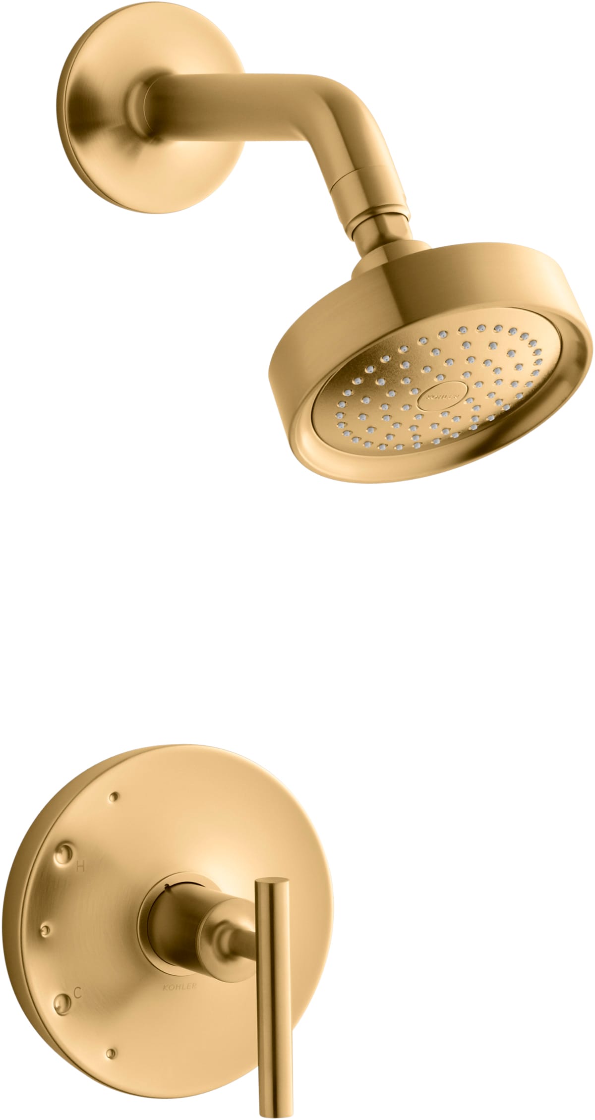Grifería de ducha redonda de 5 pulgadas con acabado de latón moderno vibrante de KOHLER Purist de 1 manija (Válvula no incluida) K-TS14422-4-2MB