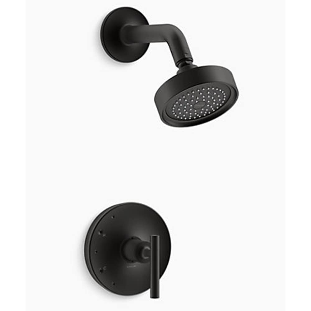 Grifo de ducha redondo de 4 pulgadas con acabado negro mate de KOHLER Purist de una sola manija y función única.