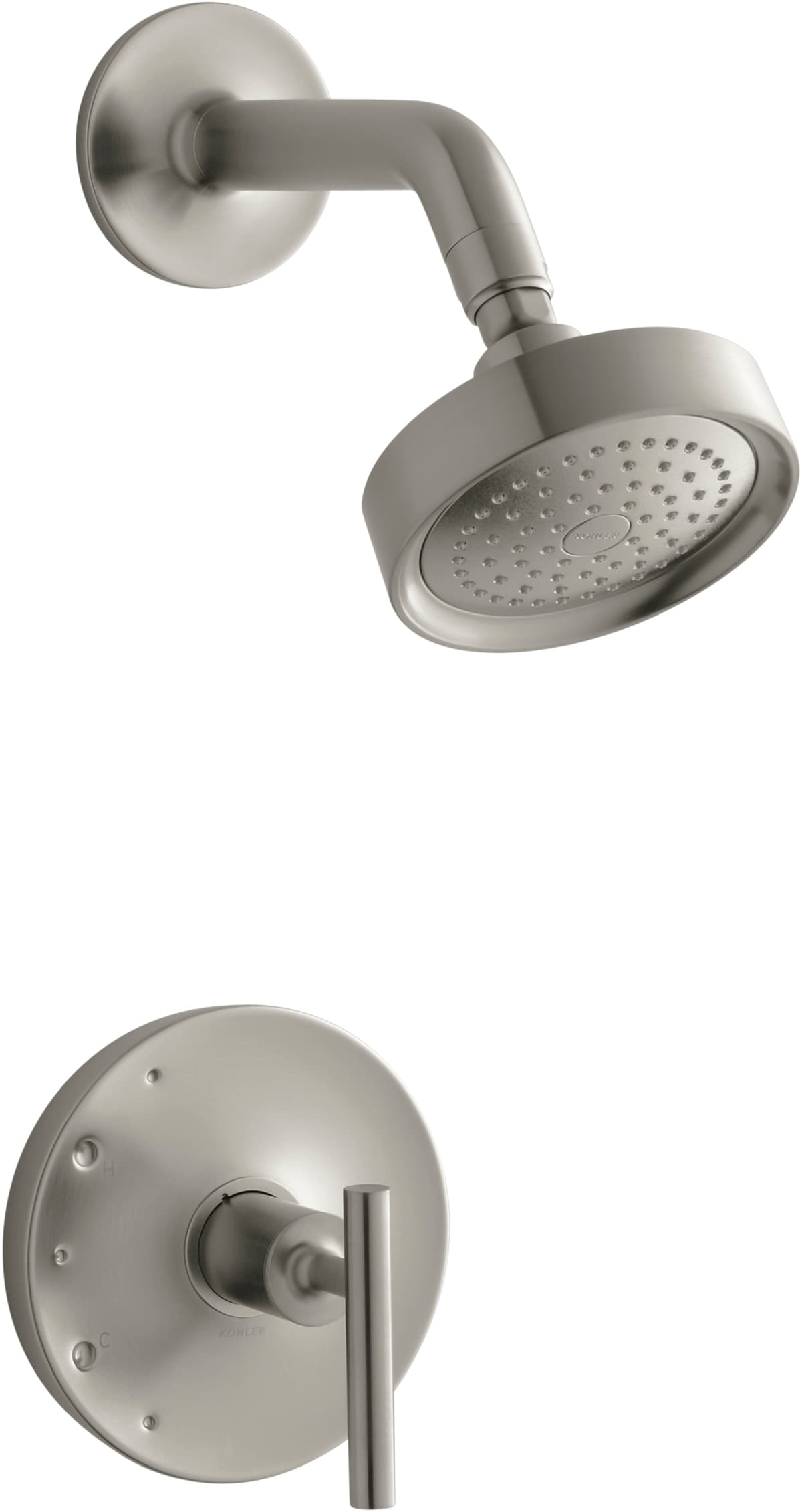Grifo de ducha redondo de una sola función con un mango en níquel cepillado vibrante KOHLER Purist TS14422-4-BN