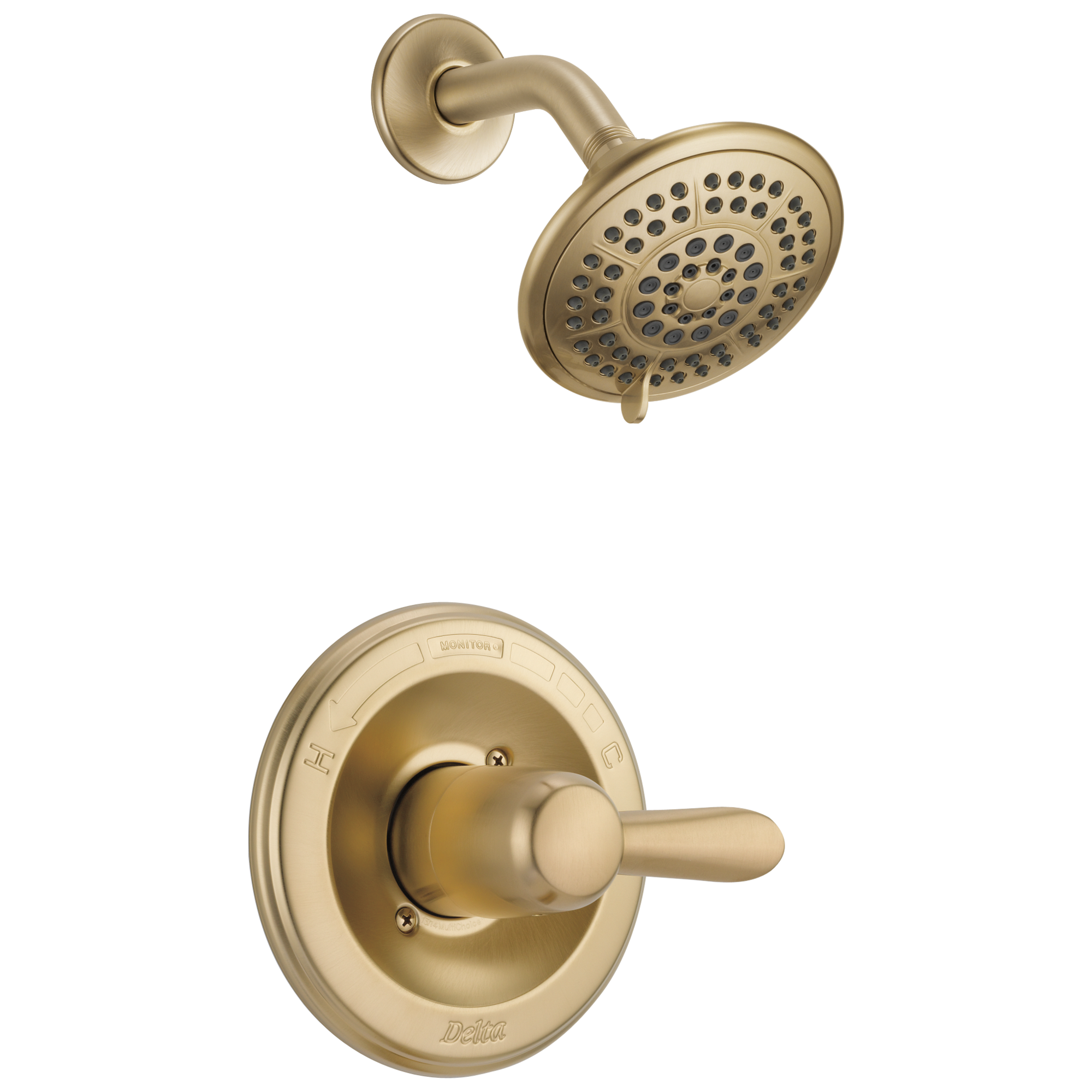 Grifo de ducha redondo de función múltiple con un mango en bronce champagne Delta Lahara T14238-CZ de 3.375 pulgadas.