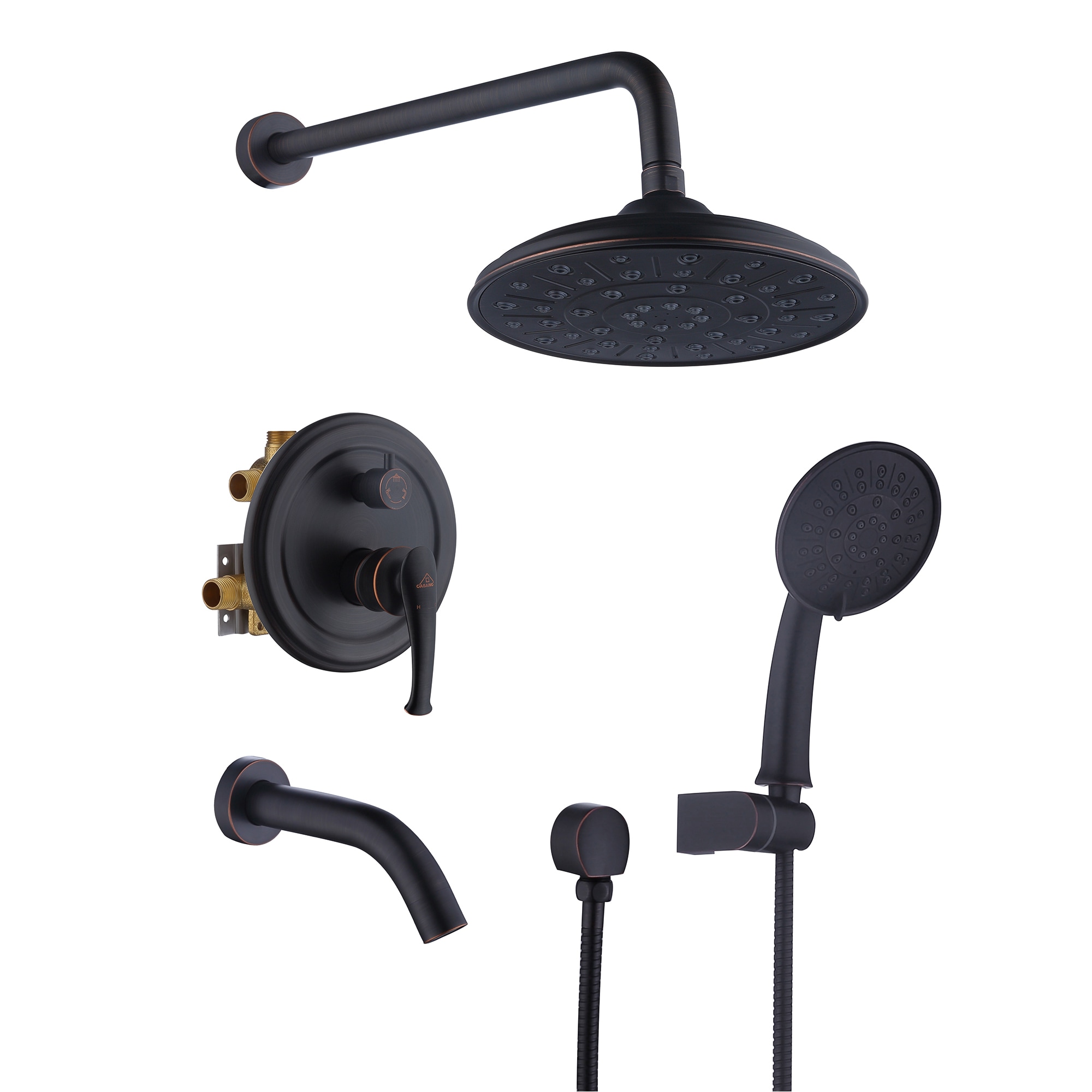 Sistema de Ducha CASAINC en Bronce Frotado con Aceite de 1 Manija y Función Única, 8.3 Pulgadas, Redonda con Válvula HM-B208-SQ-ORB