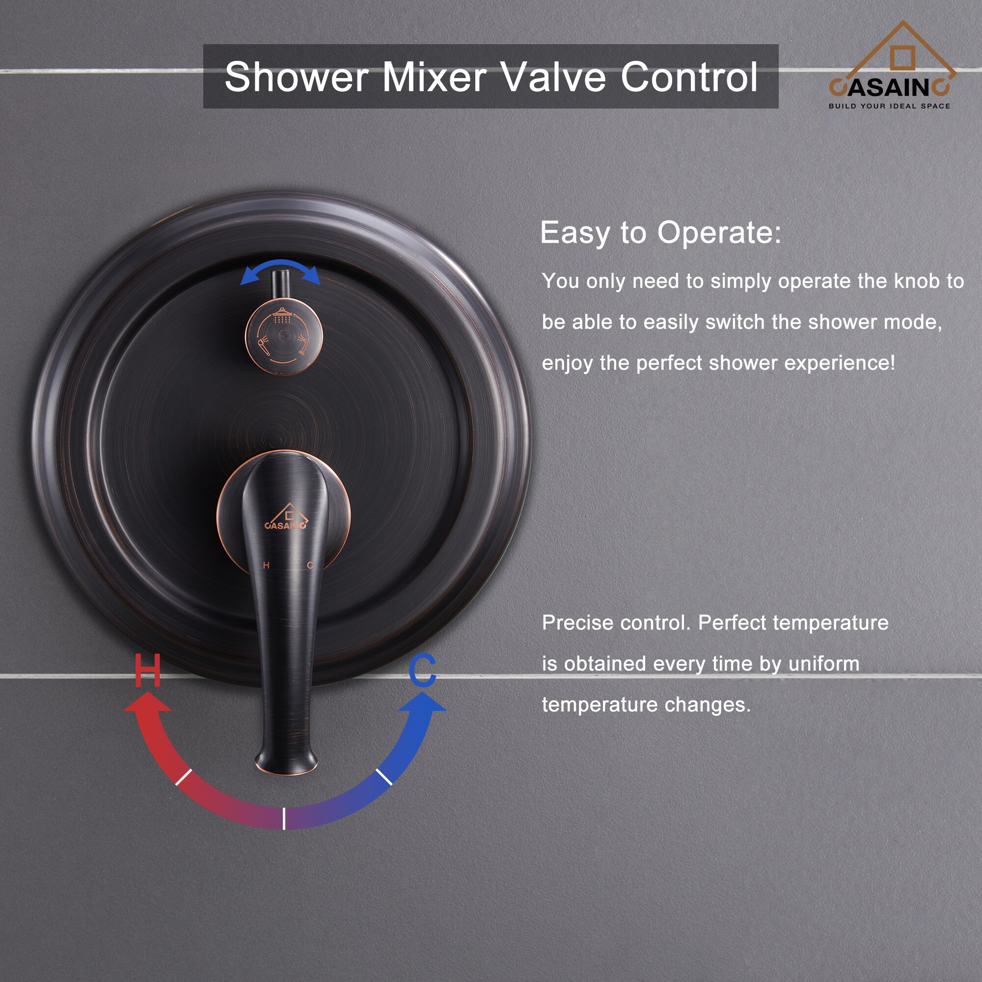 Sistema de Ducha CASAINC en Bronce Frotado con Aceite de 1 Manija y Función Única, 8.3 Pulgadas, Redonda con Válvula HM-B208-SQ-ORB
