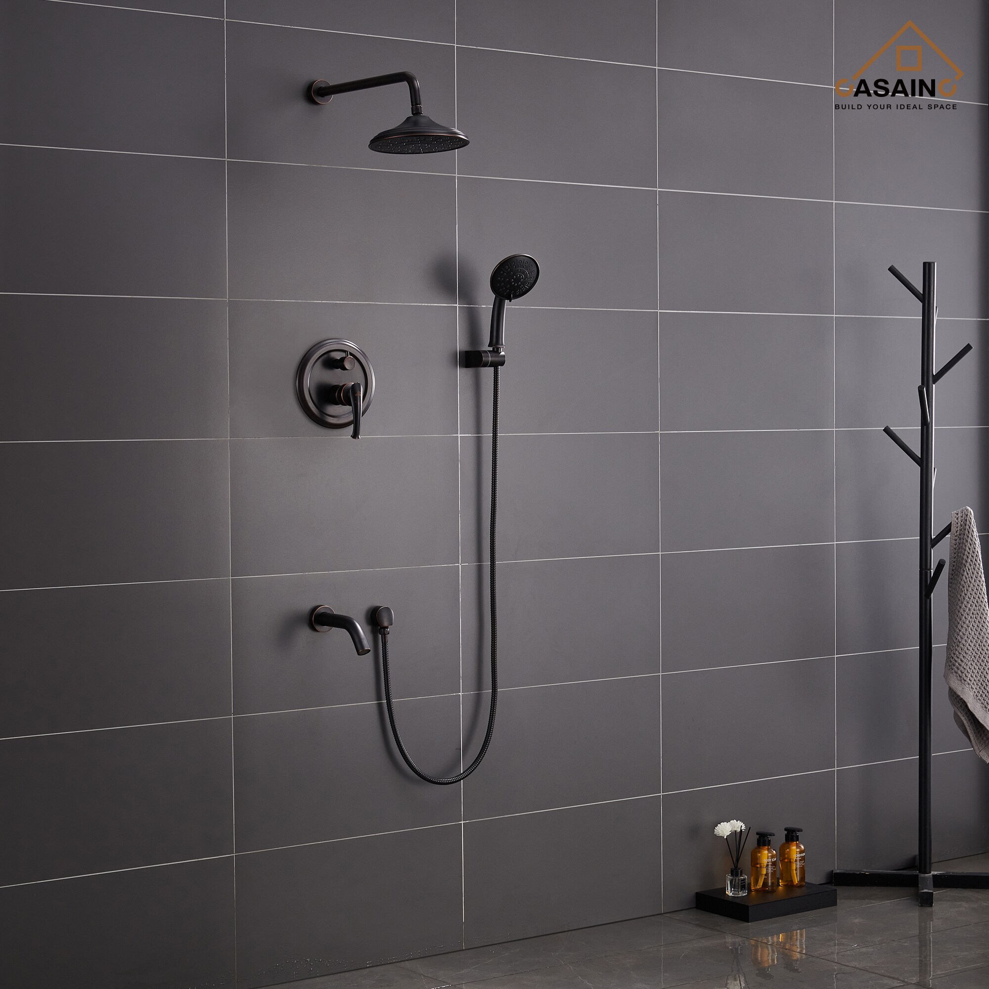 Sistema de Ducha CASAINC en Bronce Frotado con Aceite de 1 Manija y Función Única, 8.3 Pulgadas, Redonda con Válvula HM-B208-SQ-ORB
