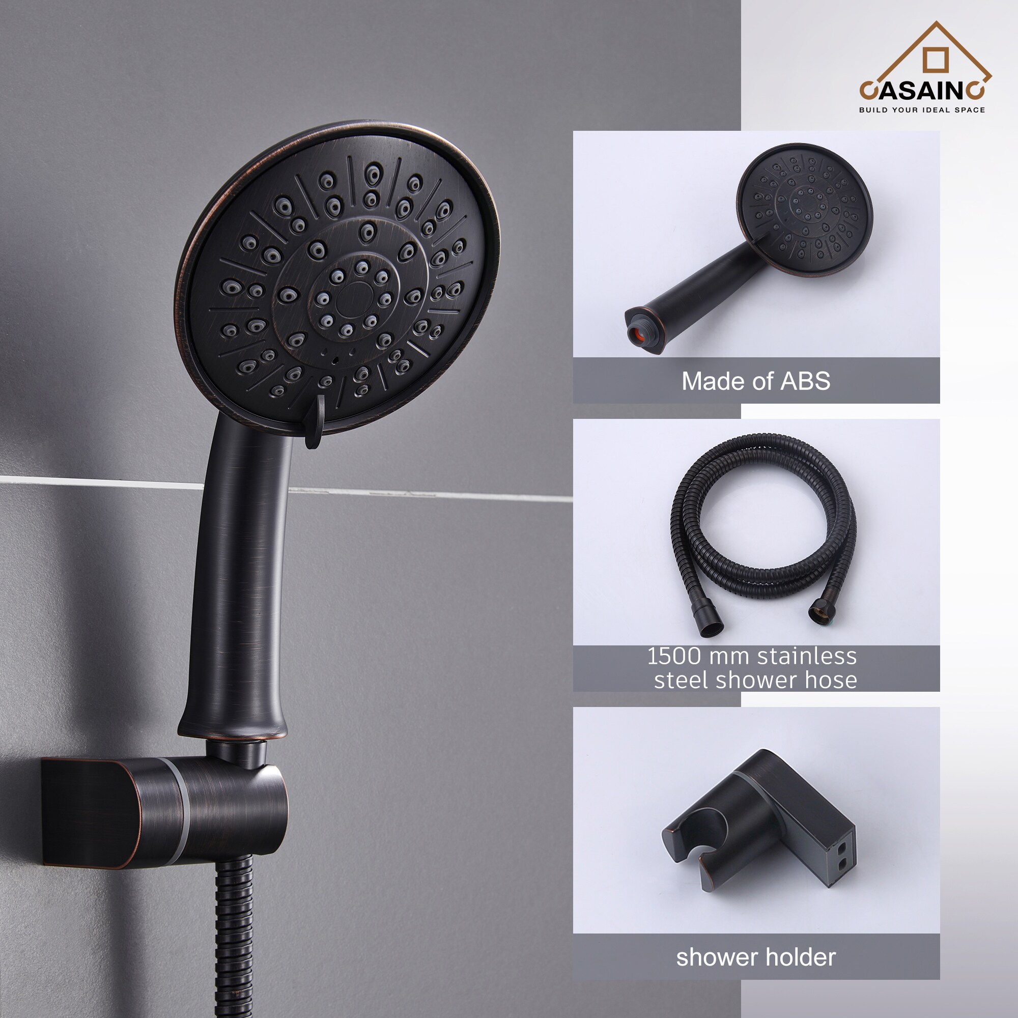 Sistema de Ducha CASAINC en Bronce Frotado con Aceite de 1 Manija y Función Única, 8.3 Pulgadas, Redonda con Válvula HM-B208-SQ-ORB