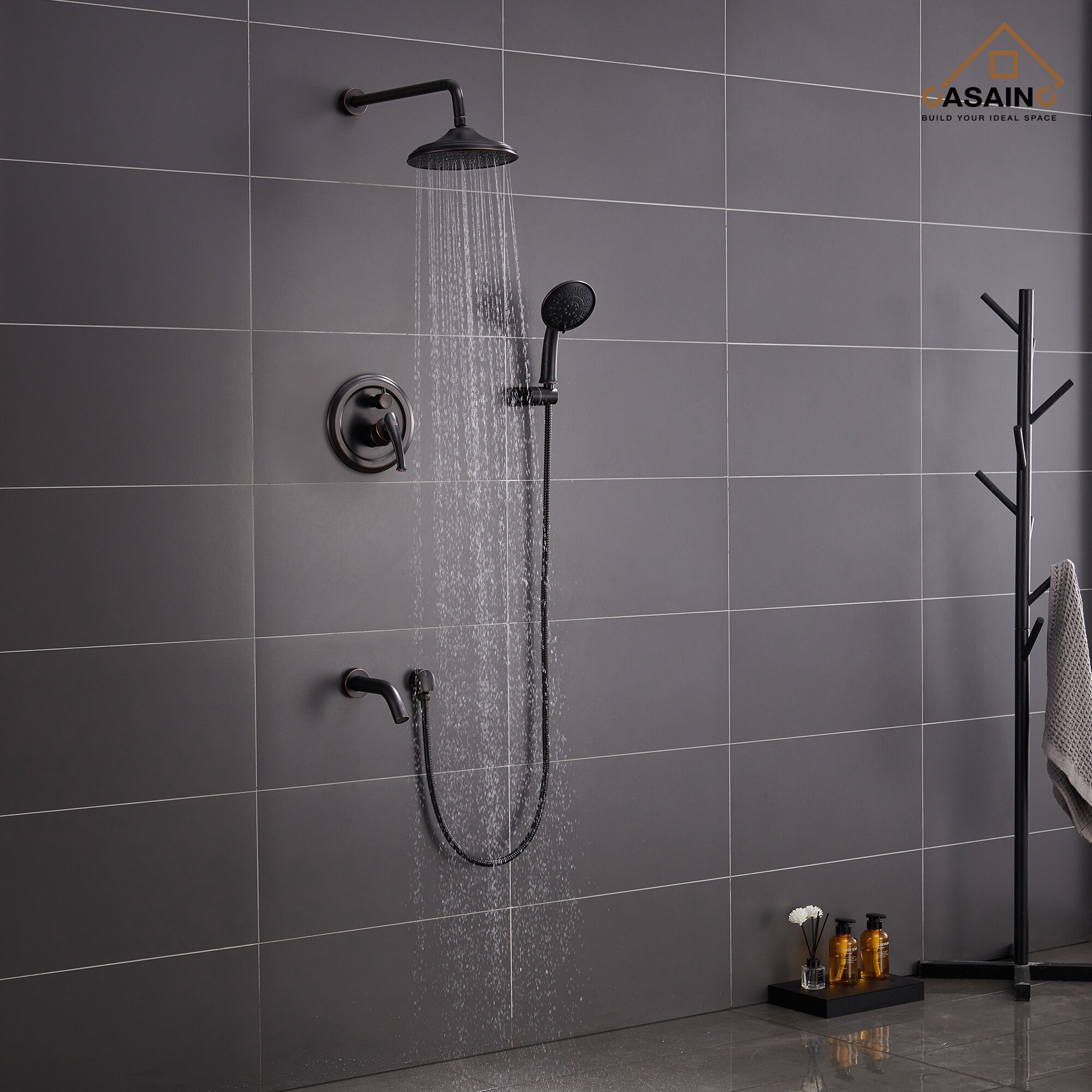 Sistema de Ducha CASAINC en Bronce Frotado con Aceite de 1 Manija y Función Única, 8.3 Pulgadas, Redonda con Válvula HM-B208-SQ-ORB