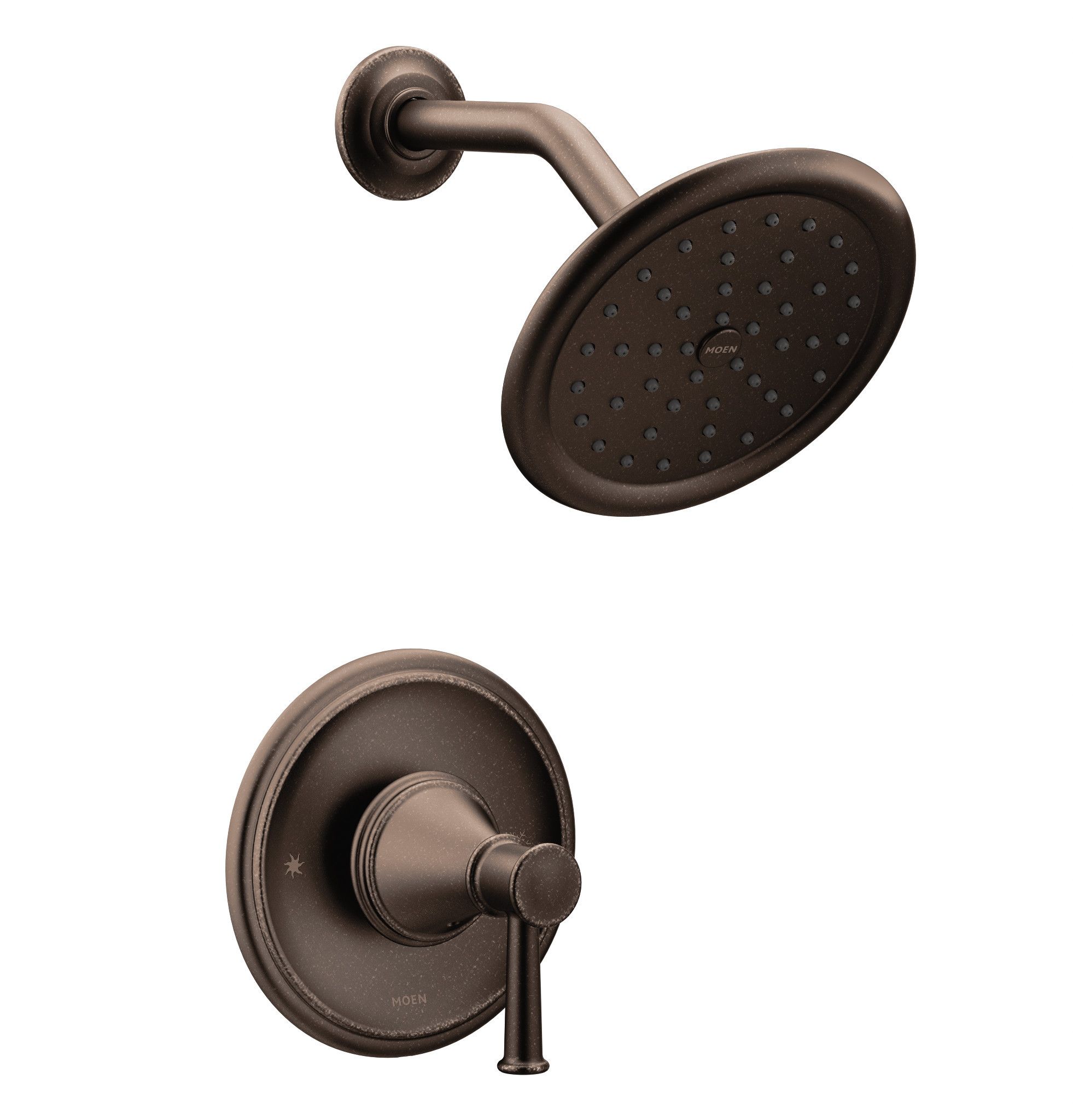 Grifo de ducha redondo de 7 pulgadas en bronce aceitado de una sola manija de función única Moen Belfield T2312ORB.