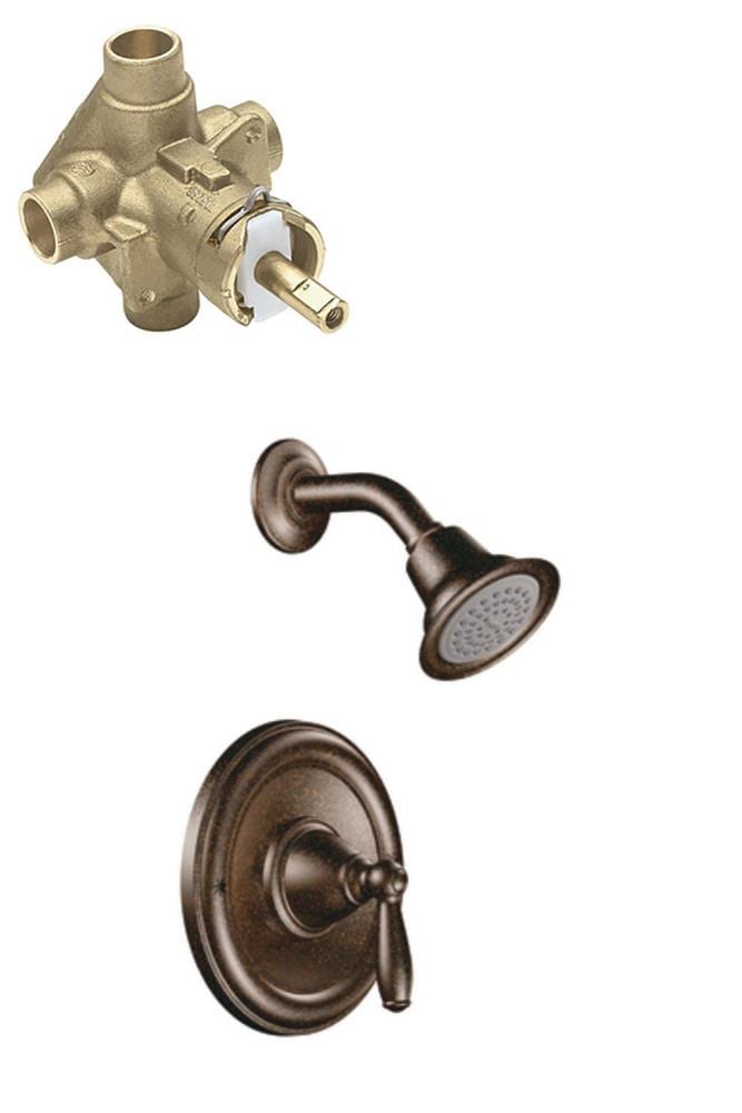 Grifo de ducha redondo de una sola función con un mango en color bronce aceitado de Moen Brantford con válvula T2152EPORB-2520-L